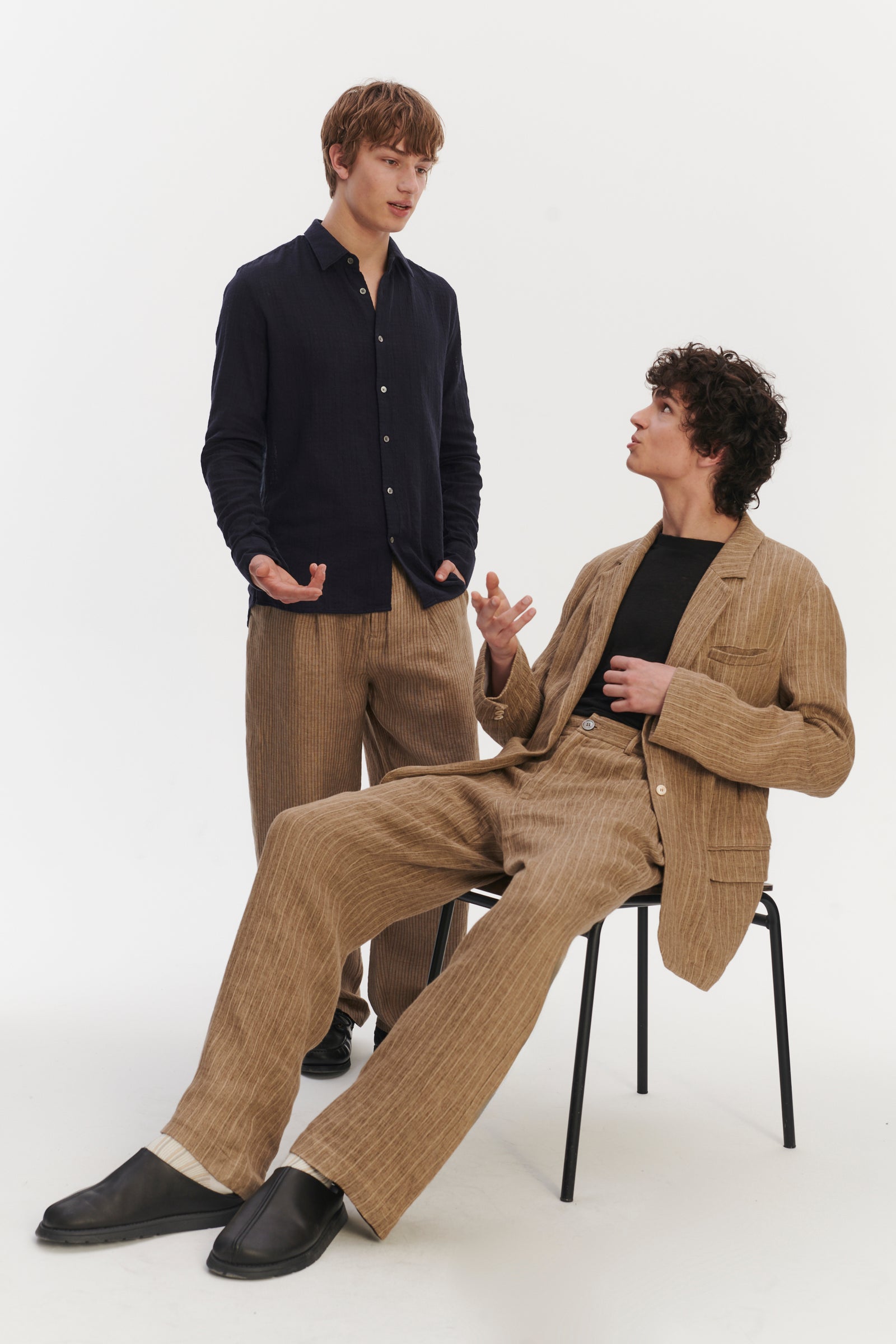 Relaxed Wide Leg Trousers in a Camel Fluid Italian Linen and Viscose