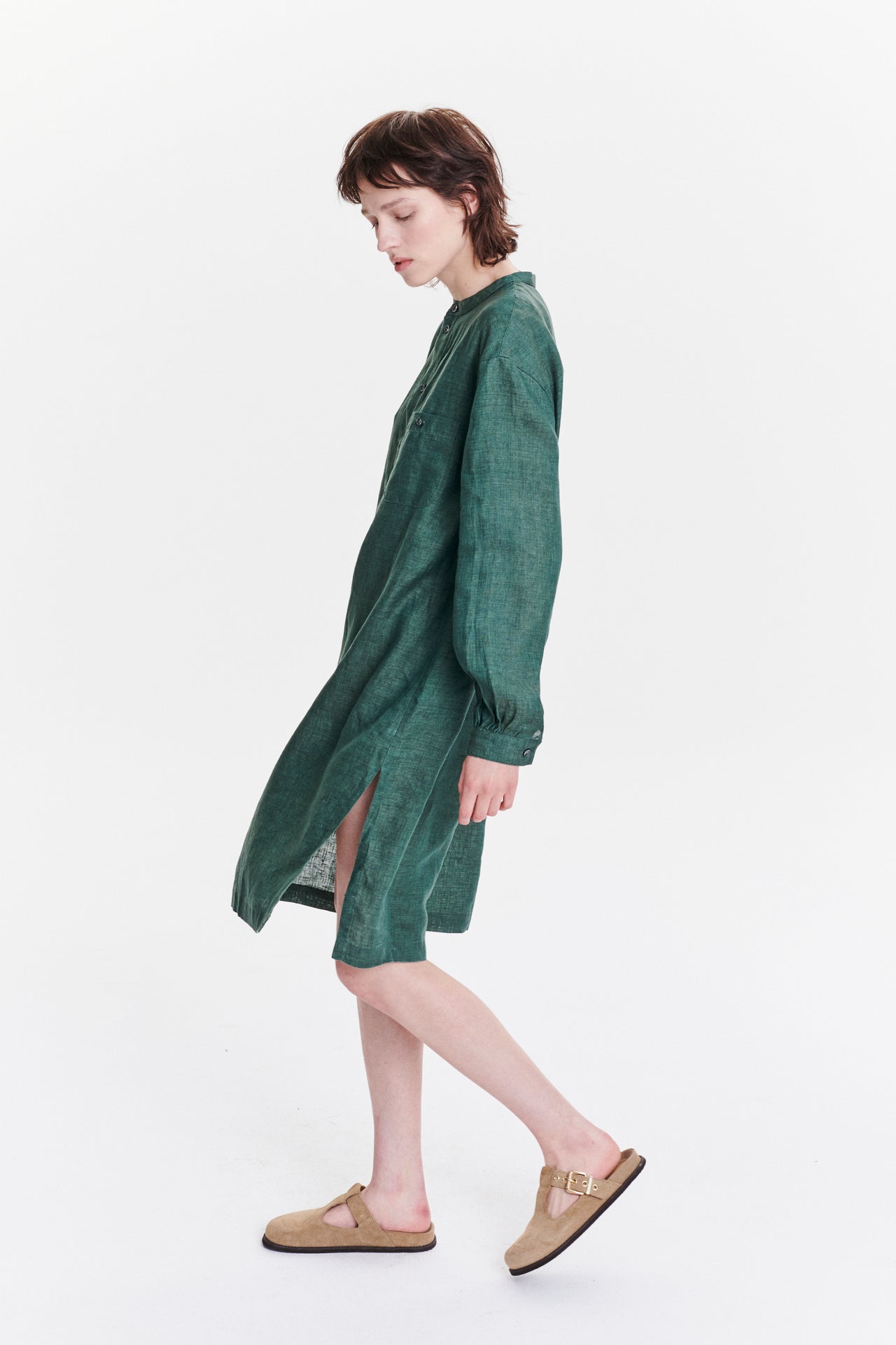 Pop-Over Tunic Dress in a Delavé Green Italian Masters of Linen