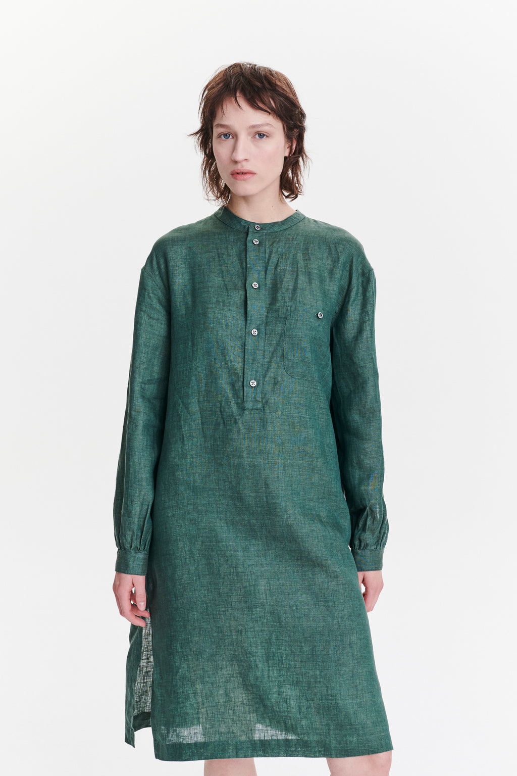 Pop-Over Tunic Dress in a Delavé Green Italian Masters of Linen