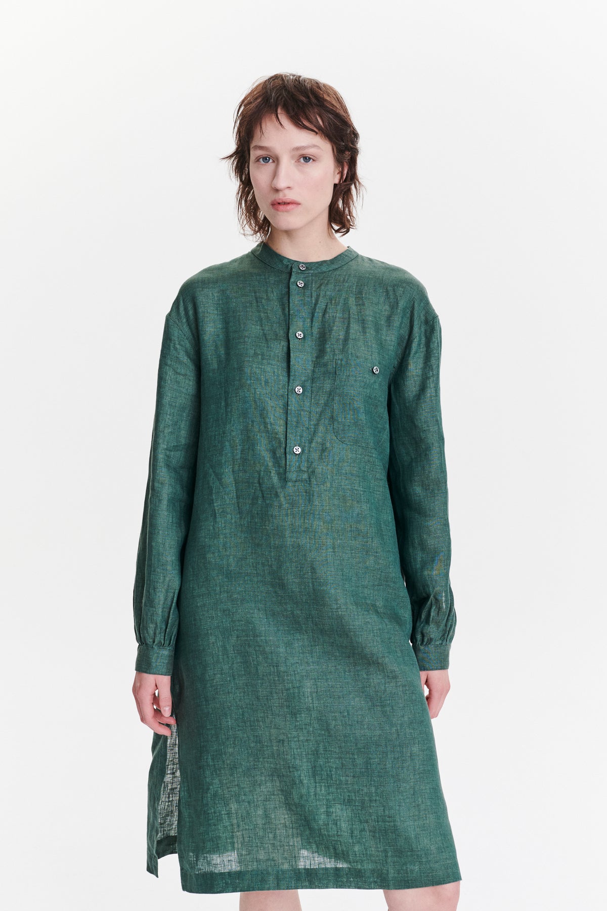 Pop-Over Tunic Dress in a Delavé Green Italian Masters of Linen