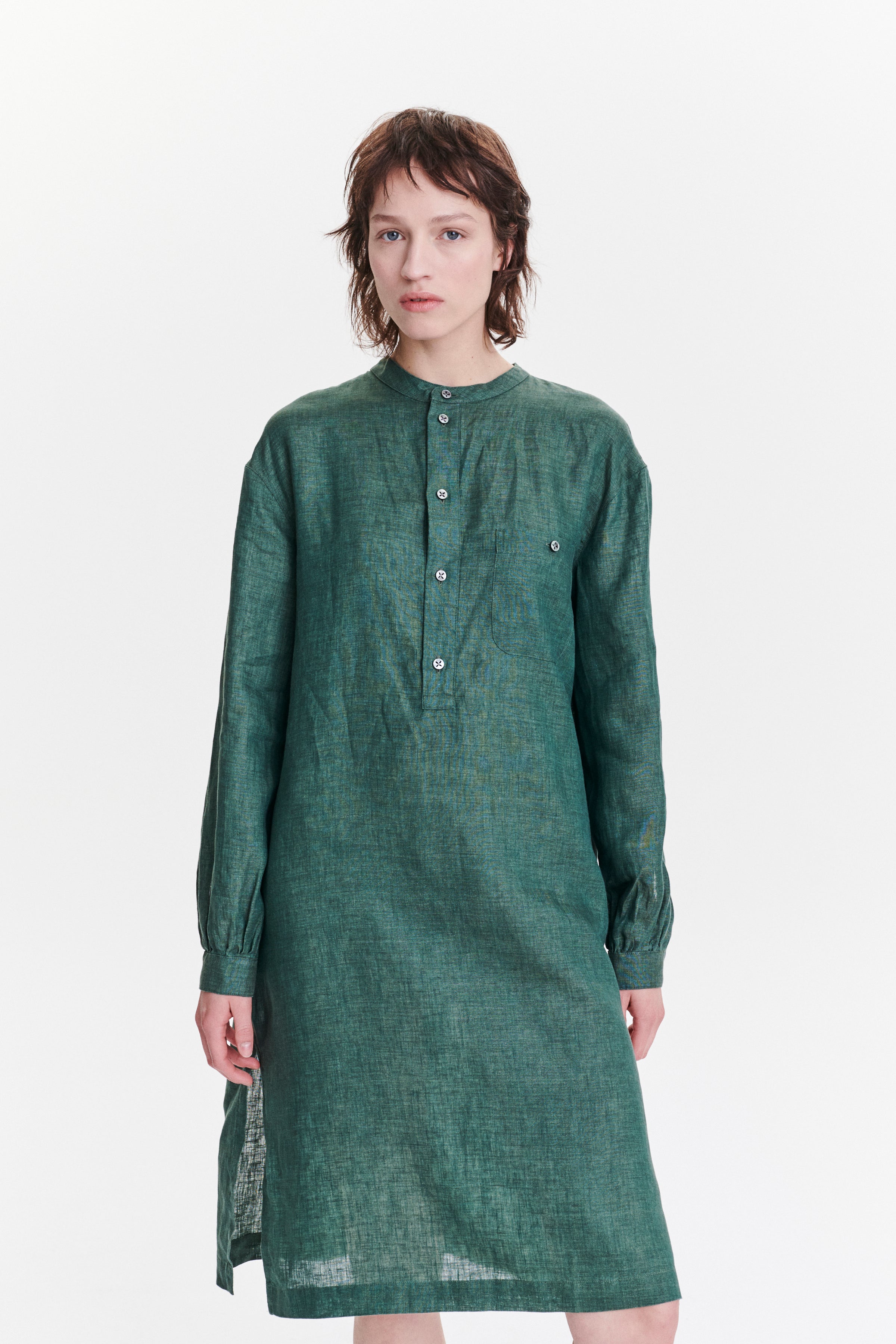 Pop-Over Tunic Dress in a Delavé Green Italian Masters of Linen