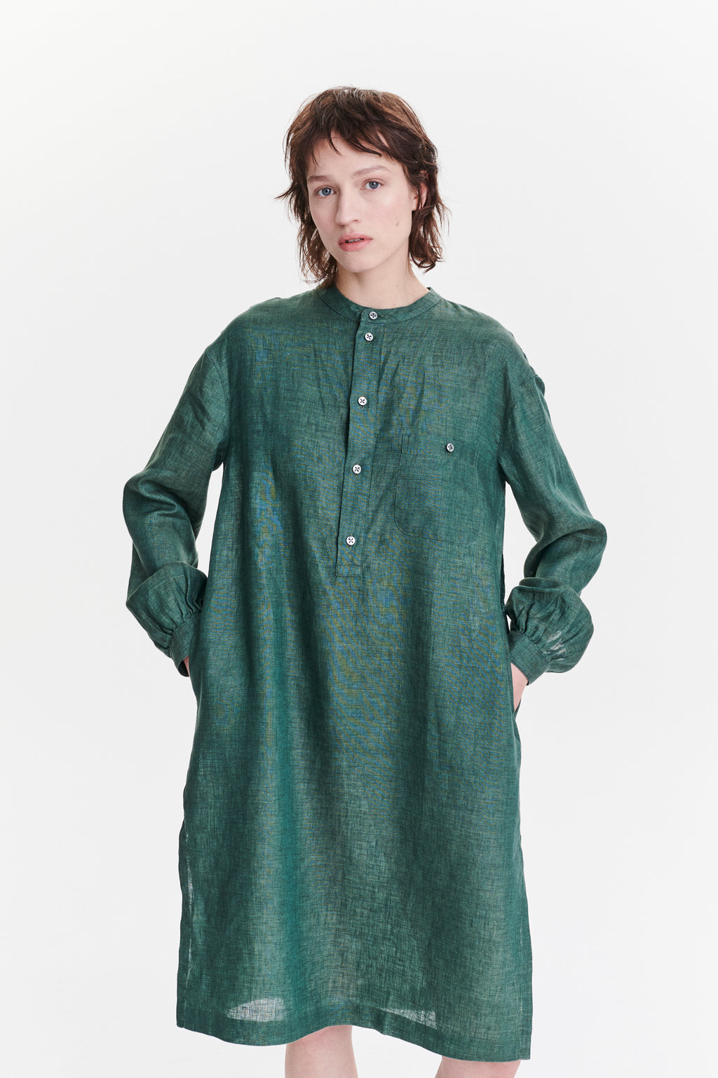 Pop-Over Tunic Dress in a Delavé Green Italian Masters of Linen