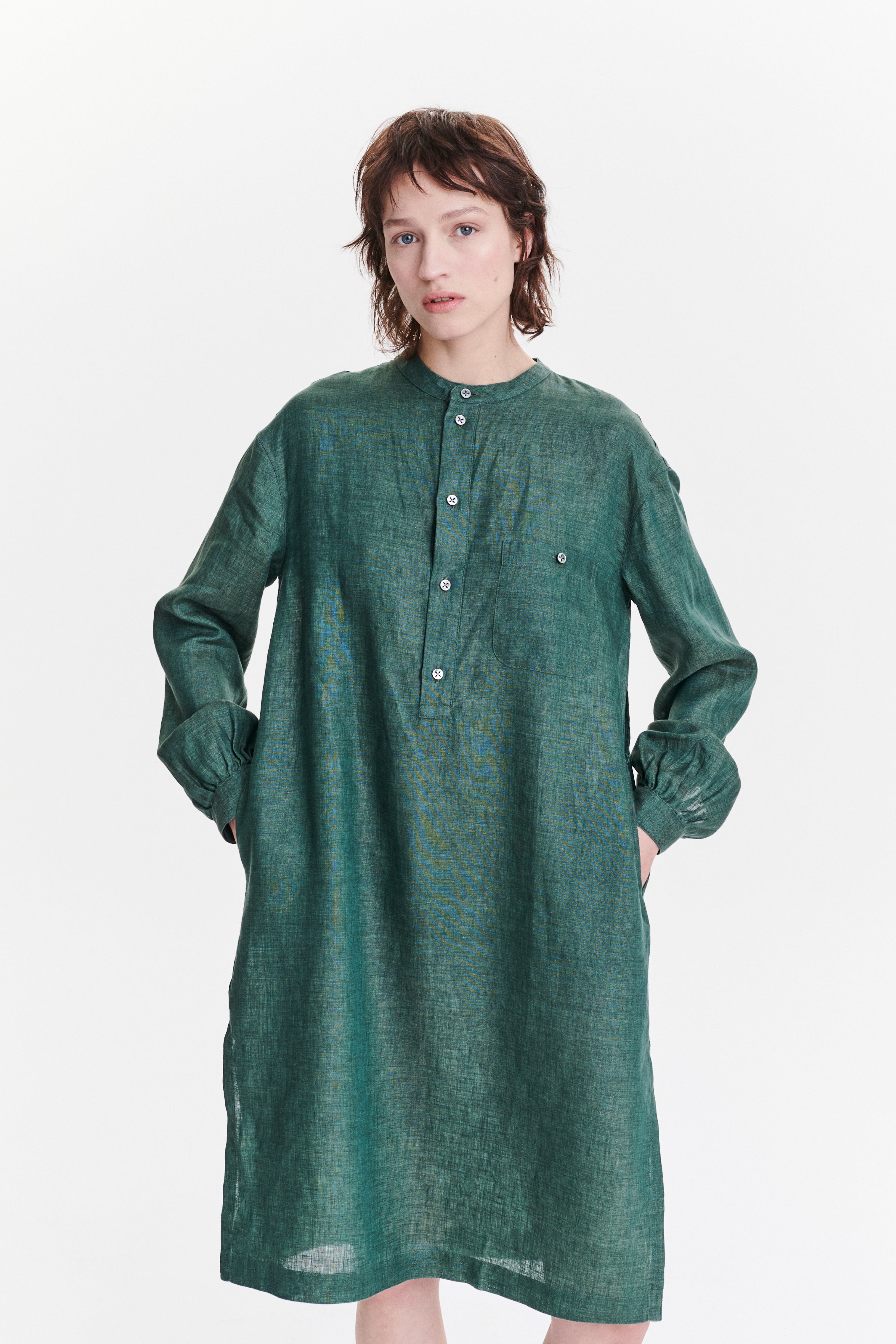 Pop-Over Tunic Dress in a Delavé Green Italian Masters of Linen