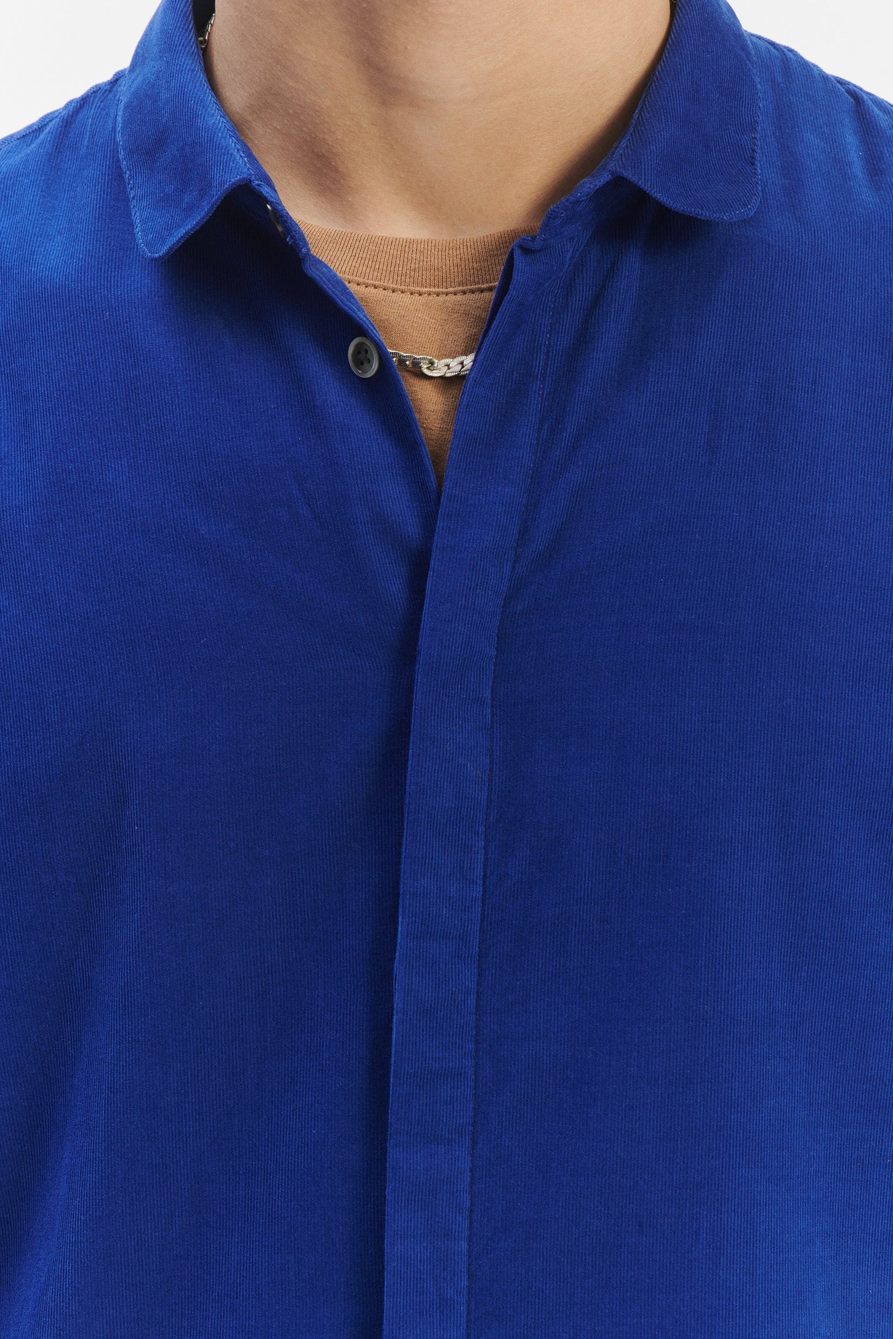 プルシアンブルーのイタリアンベビーコーデュロイコットンのかわいいシャツ