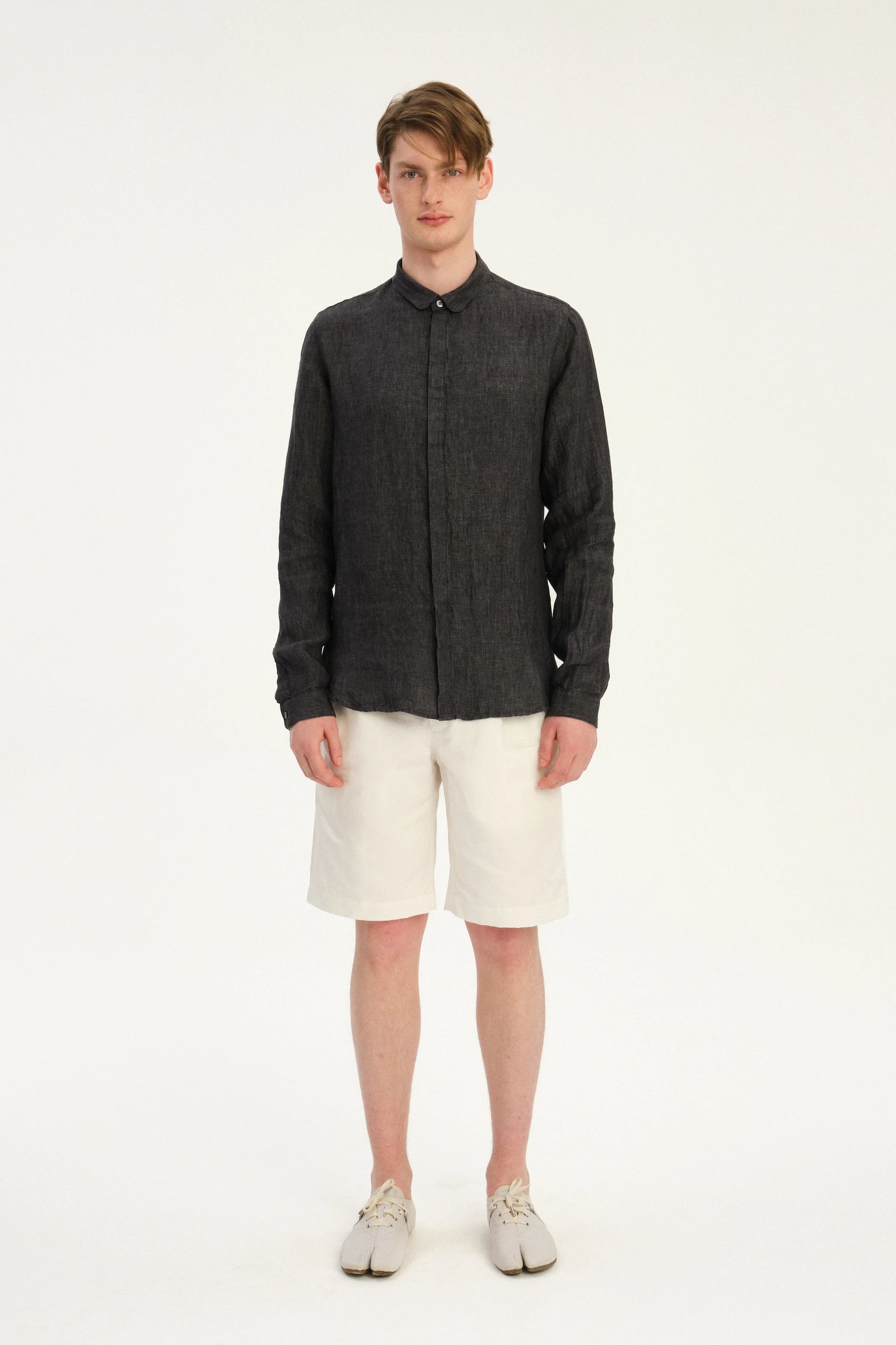 Cute Round Collar Shirt in Pure Linen