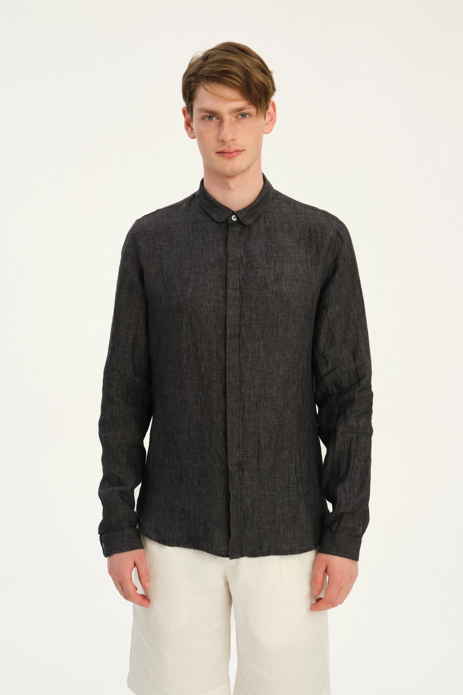 Cute Round Collar Shirt in Pure Linen