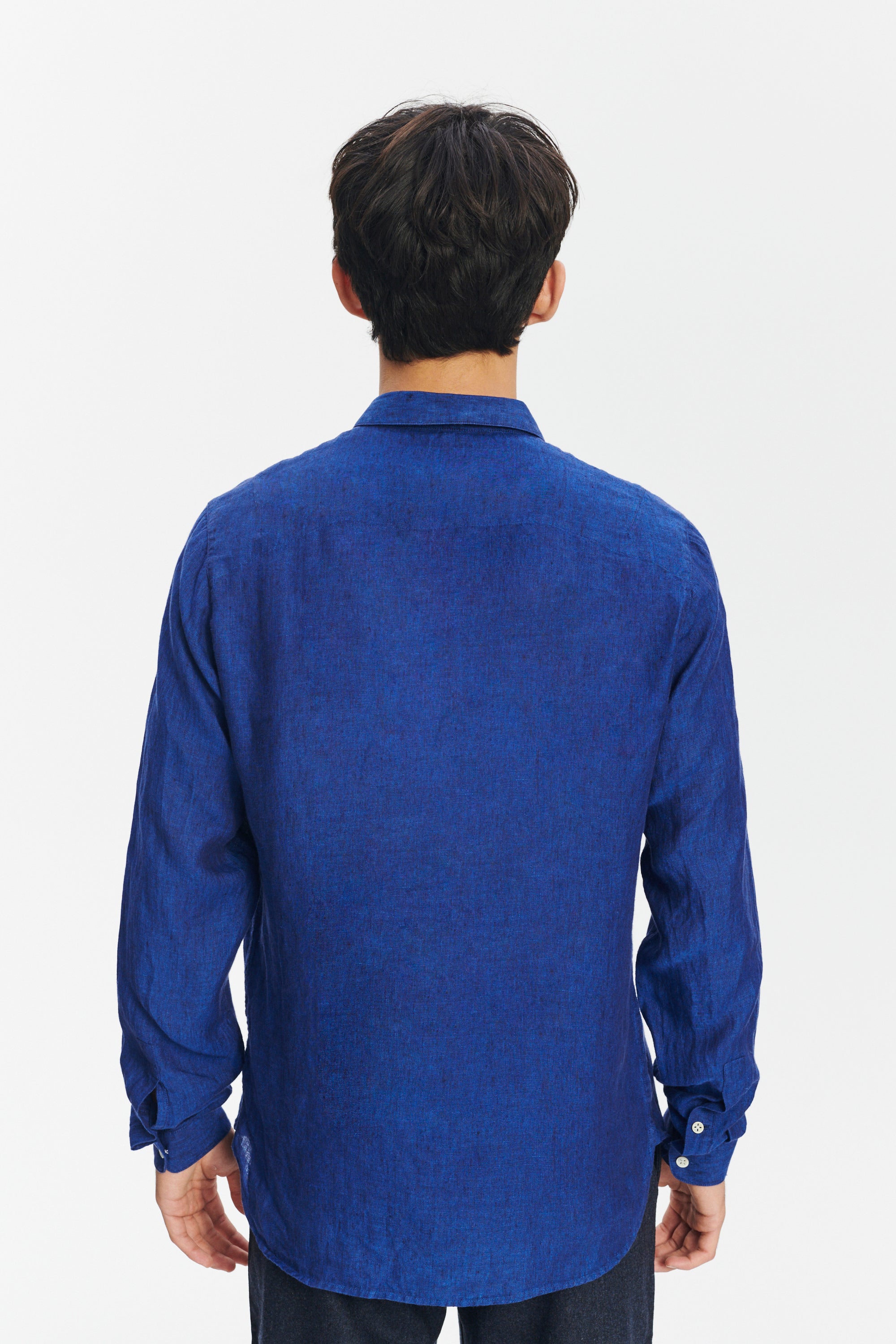 Cute Round Collar Shirt in a Soft and Airy Cobalt Blue Bohemian Linen