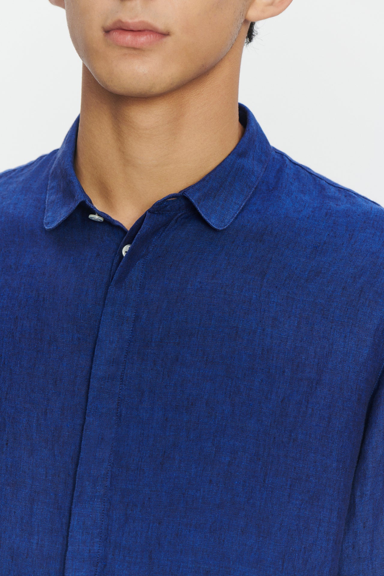 Cute Round Collar Shirt in a Soft and Airy Cobalt Blue Bohemian Linen