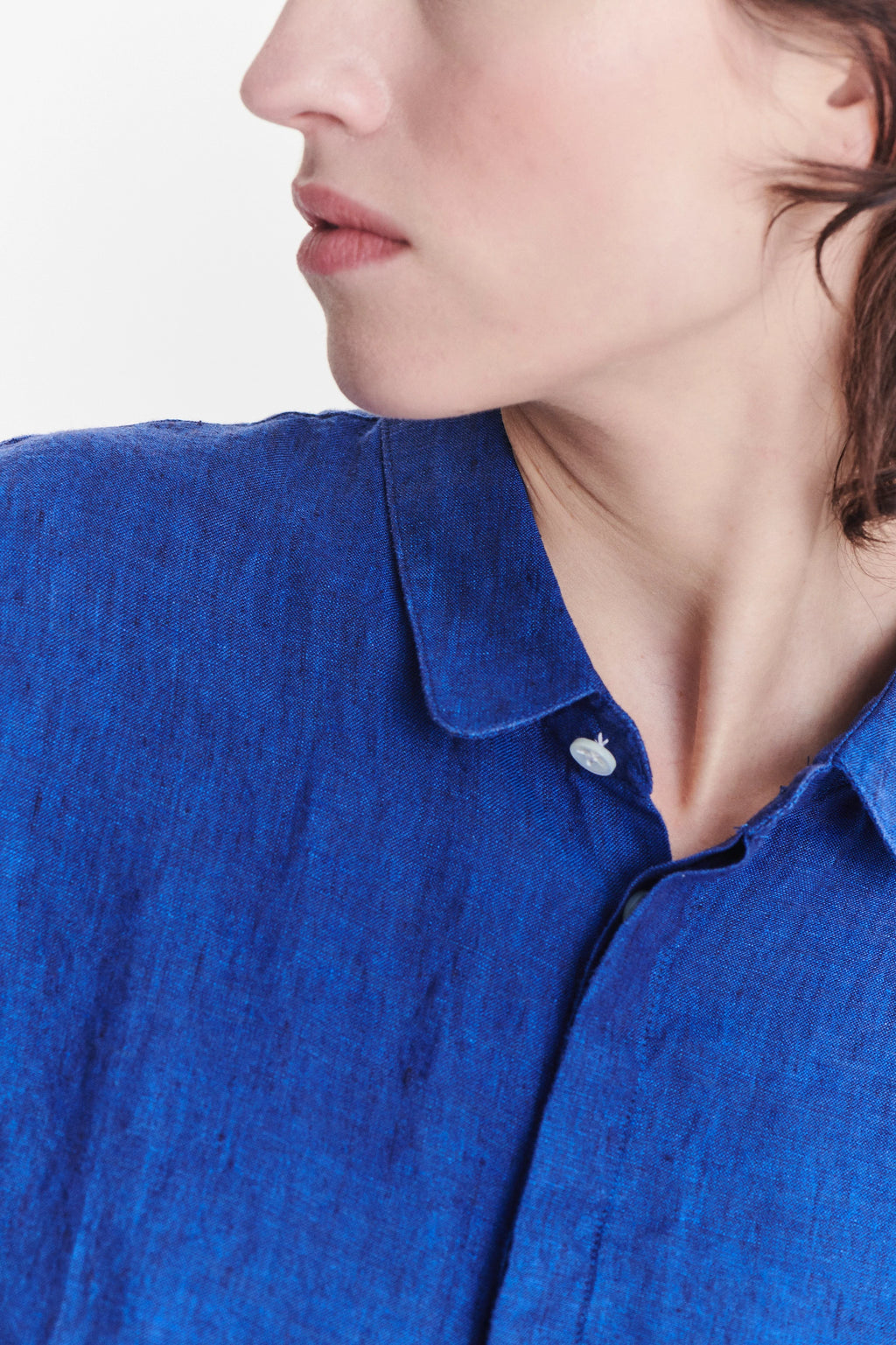 Cute Round Collar Shirt in a Soft and Airy Cobalt Blue Bohemian Linen