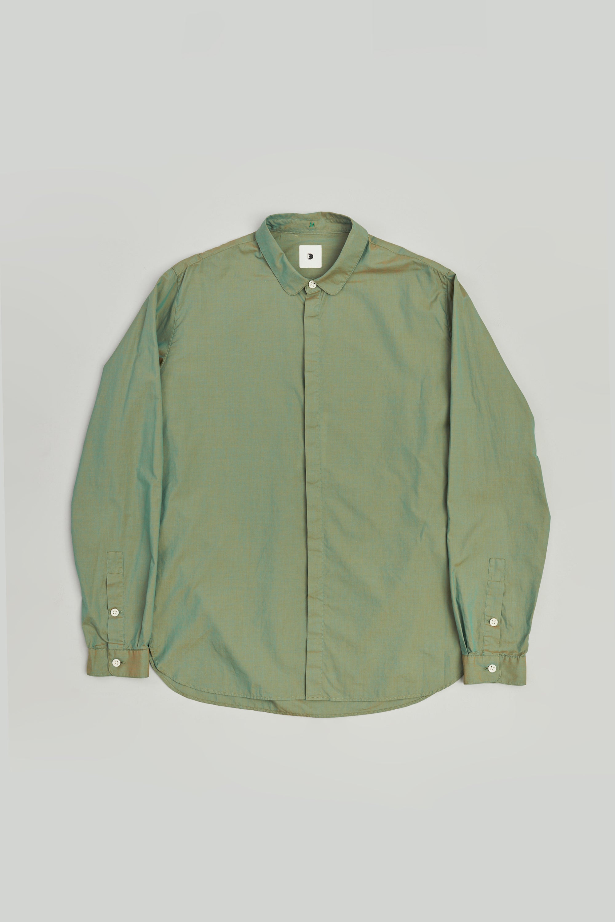 Cute Round Collar Shirt in a Changeable Green Fine Italian Cotton by Albini