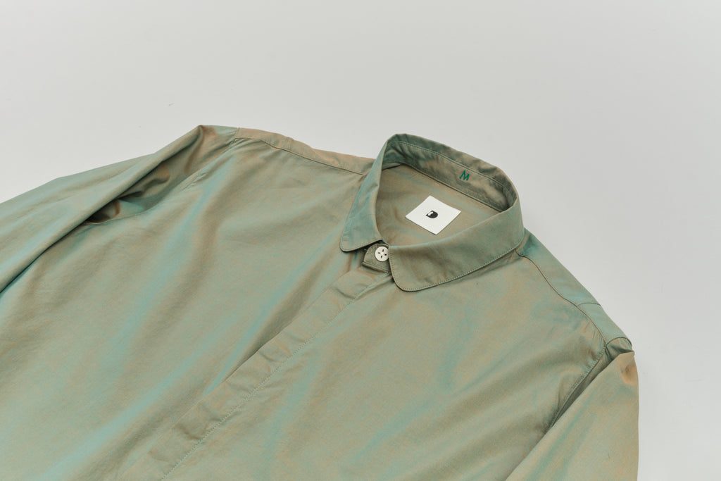 Cute Round Collar Shirt in a Changeable Green Fine Italian Cotton by Albini