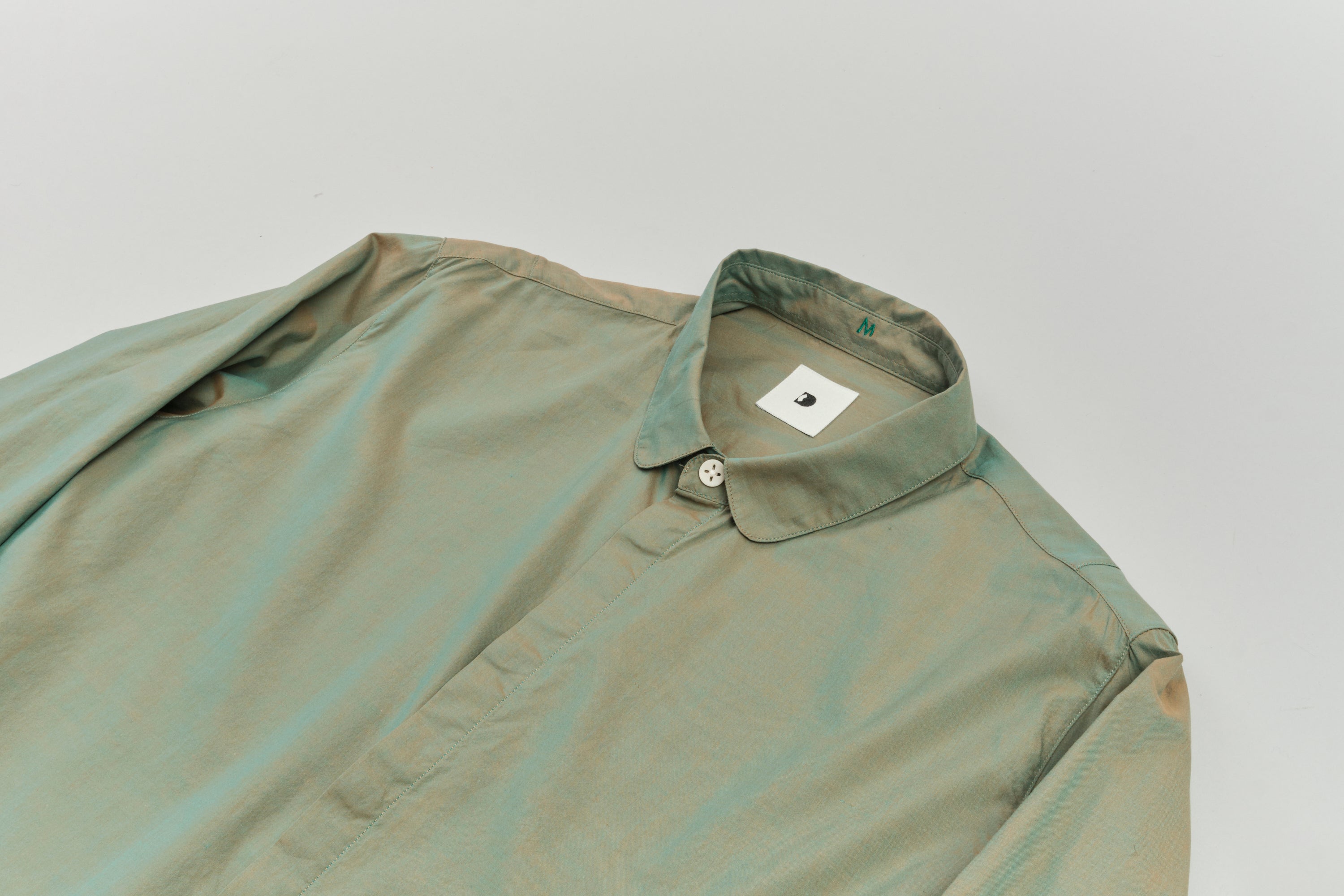 Cute Round Collar Shirt in a Changeable Green Fine Italian Cotton by Albini