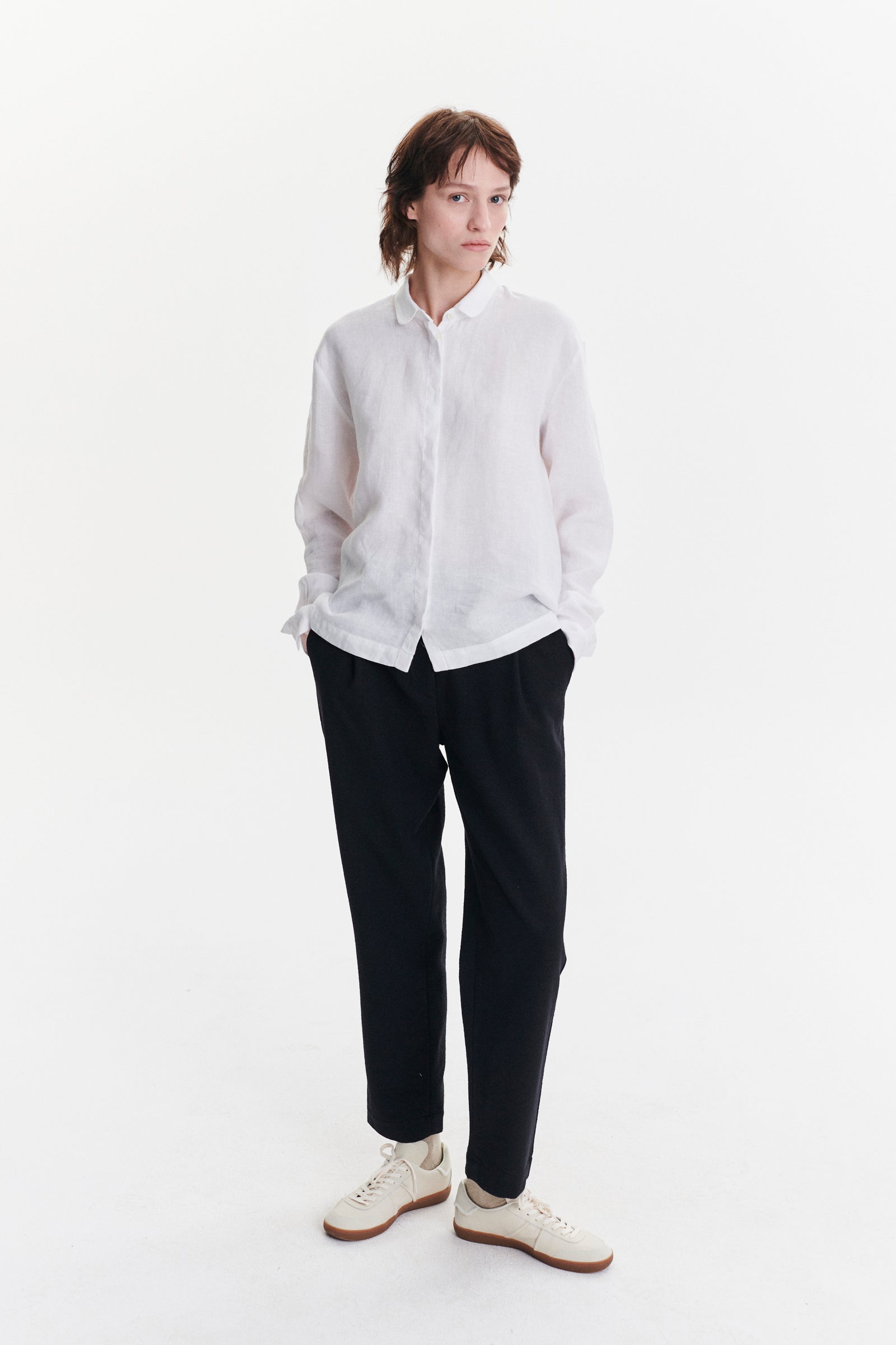 Cute Round Collar Shirt in a White Soft Italian Linen