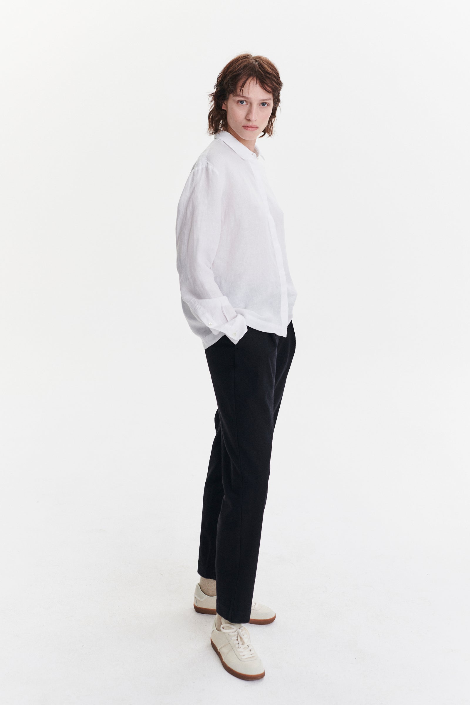 Cute Round Collar Shirt in a White Soft Italian Linen