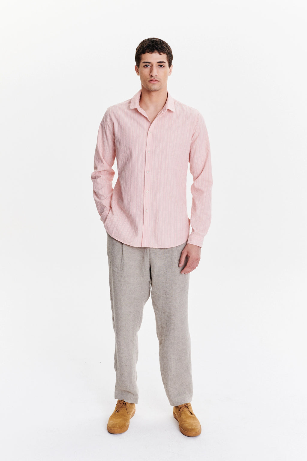 New Cute Shirt in a Subtle Pink Striped Structural Italian Cotton