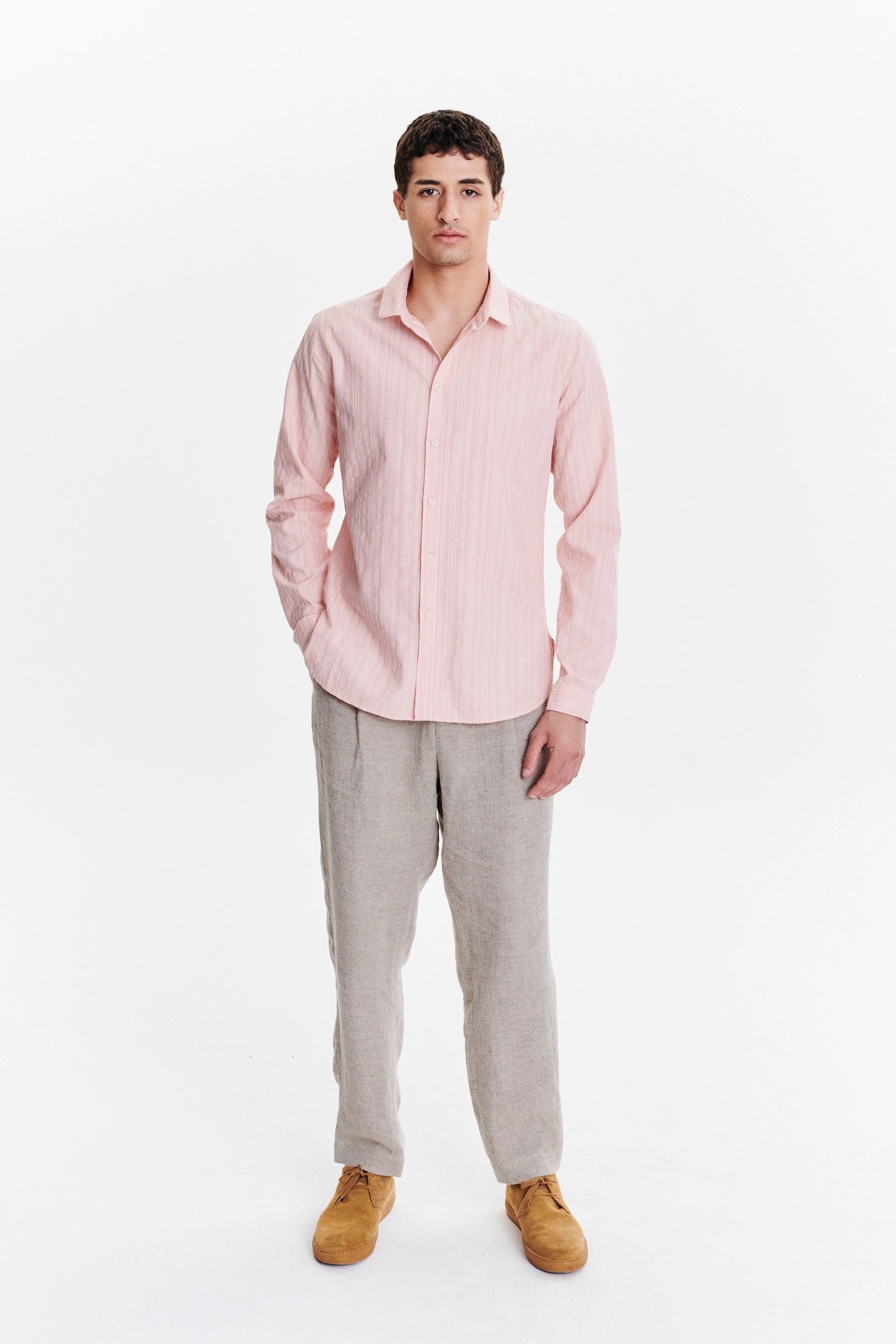 New Cute Shirt in a Subtle Pink Striped Structural Italian Cotton