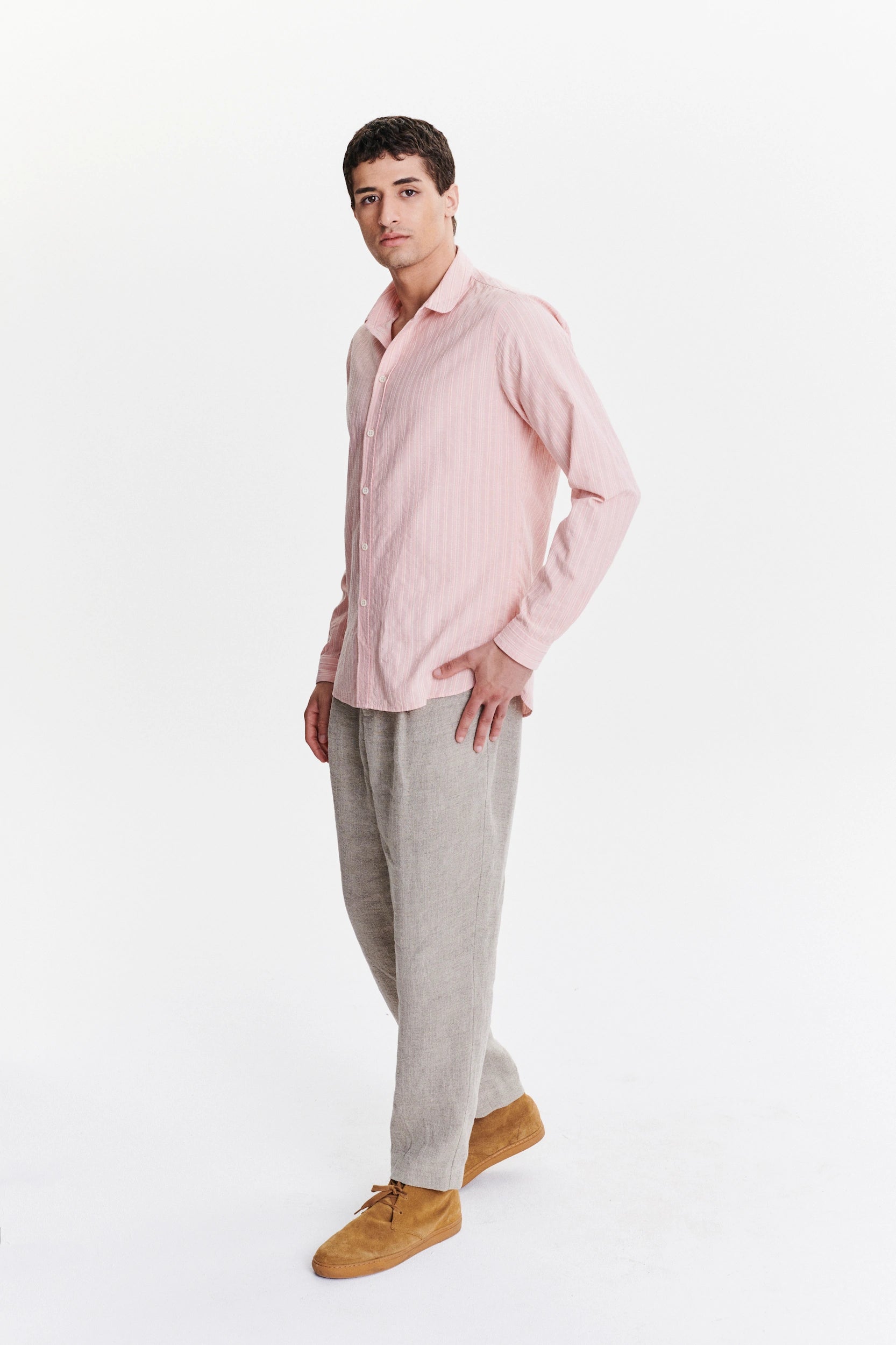 New Cute Shirt in a Subtle Pink Striped Structural Italian Cotton