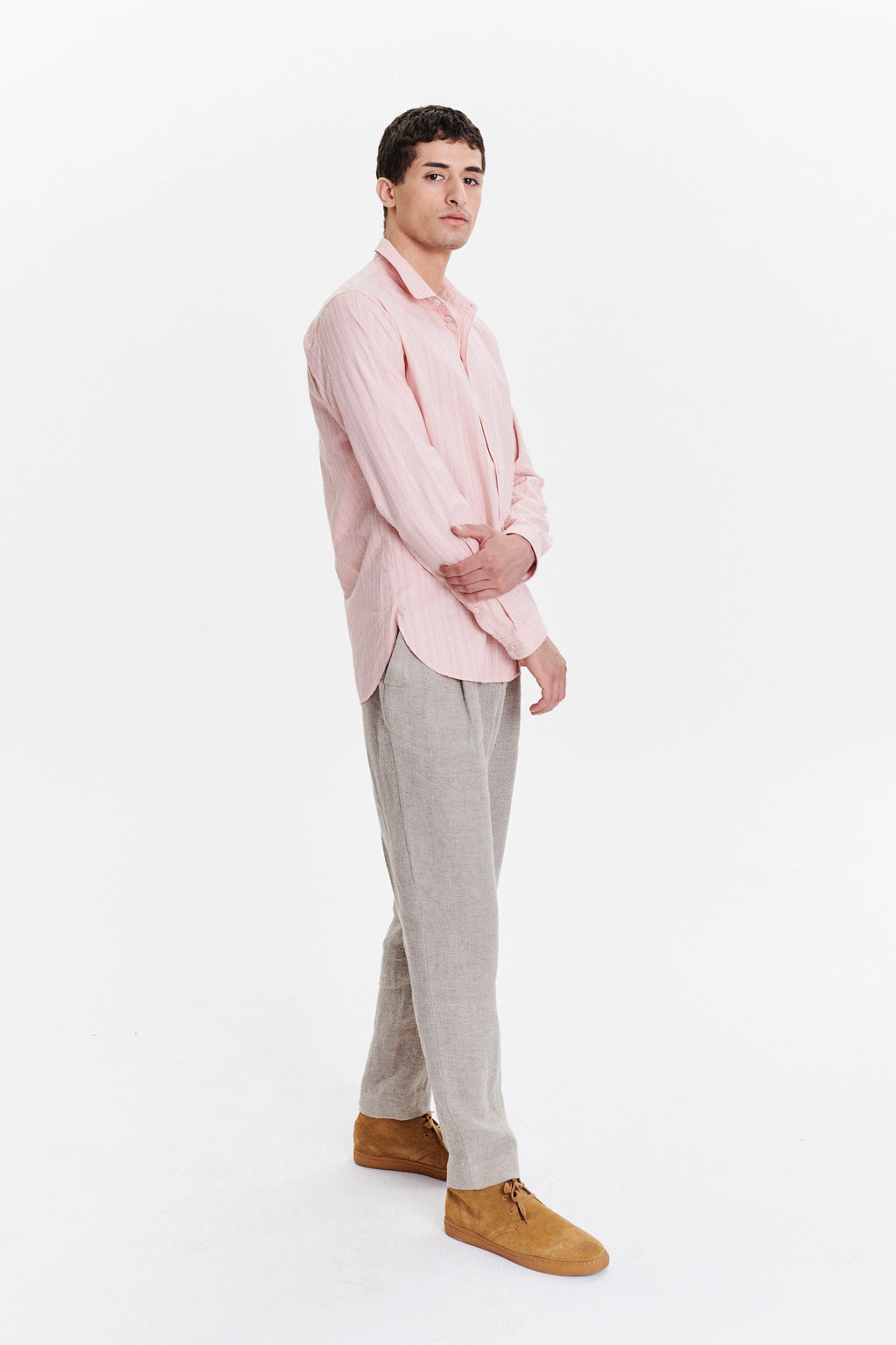New Cute Shirt in a Subtle Pink Striped Structural Italian Cotton