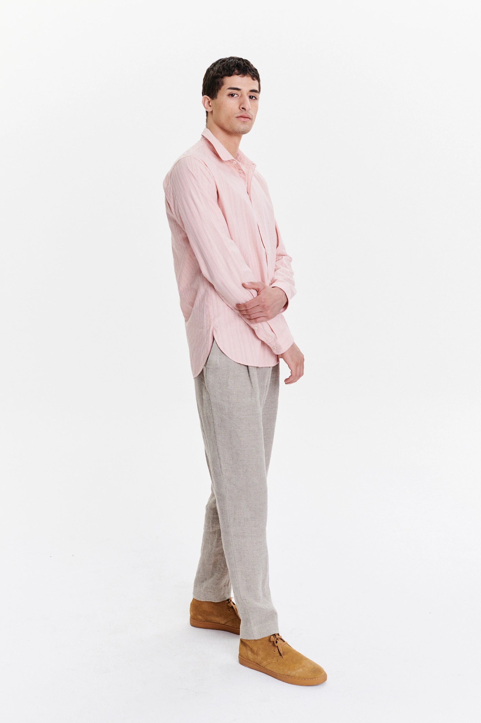 New Cute Shirt in a Subtle Pink Striped Structural Italian Cotton