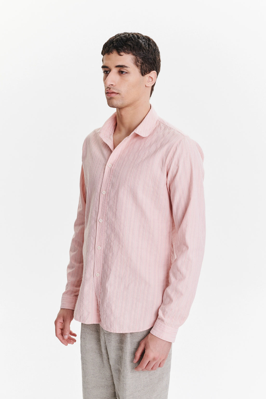 New Cute Shirt in a Subtle Pink Striped Structural Italian Cotton