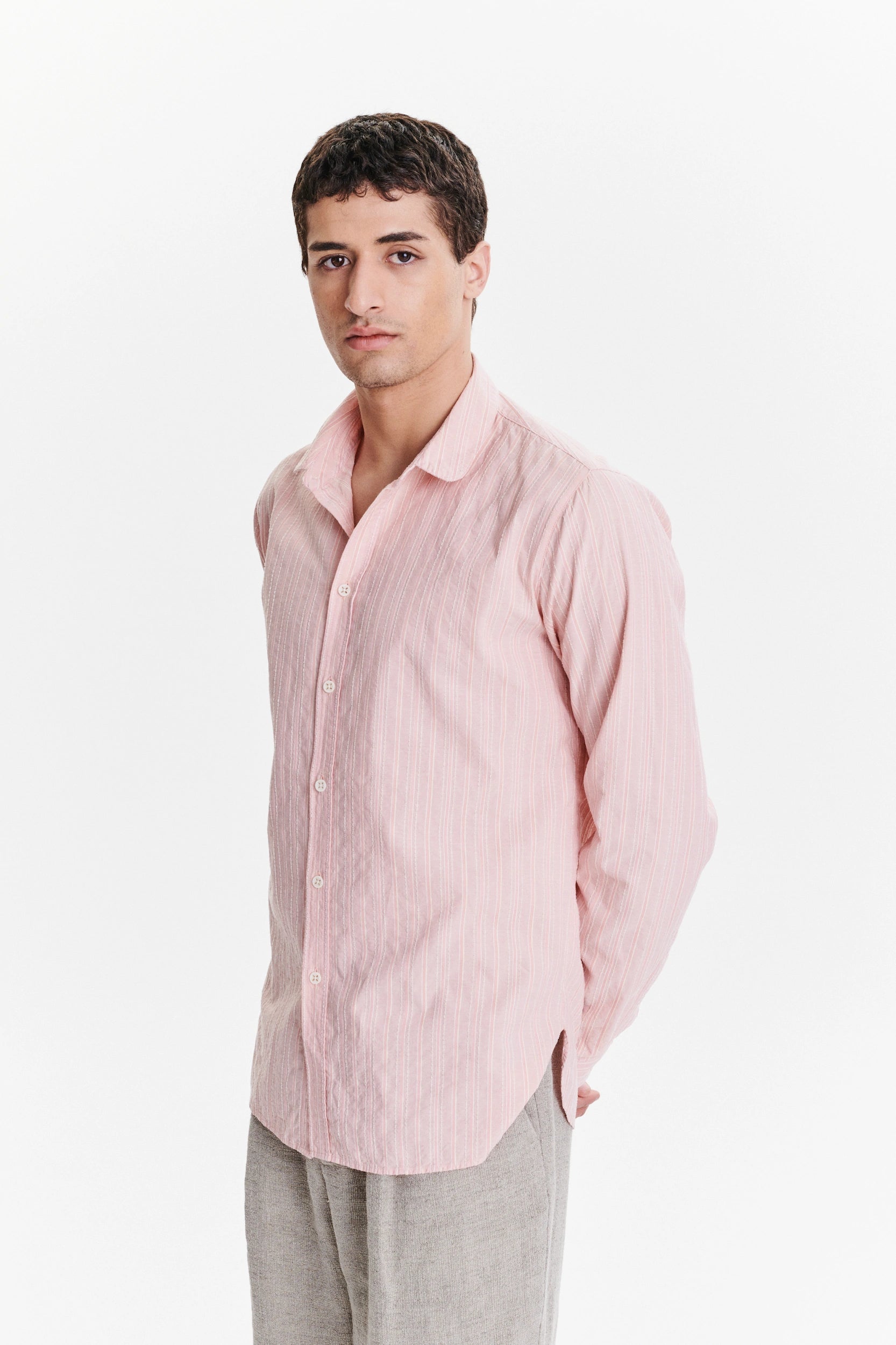New Cute Shirt in a Subtle Pink Striped Structural Italian Cotton