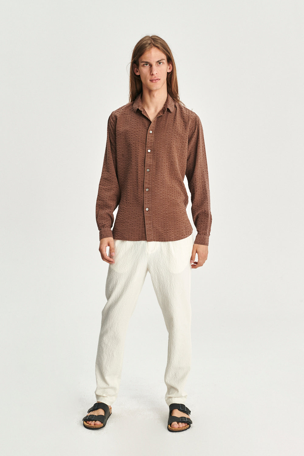 New Cute Shirt in a Brown Portuguese Pure Lyocell Soft Seersucker