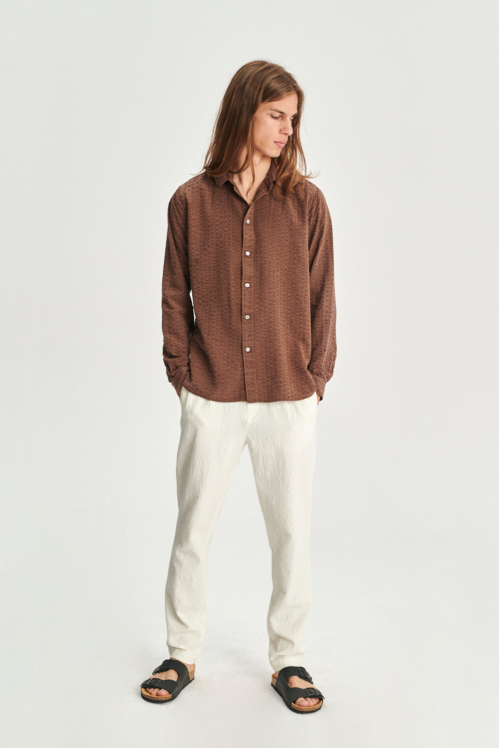 New Cute Shirt in a Brown Portuguese Pure Lyocell Soft Seersucker