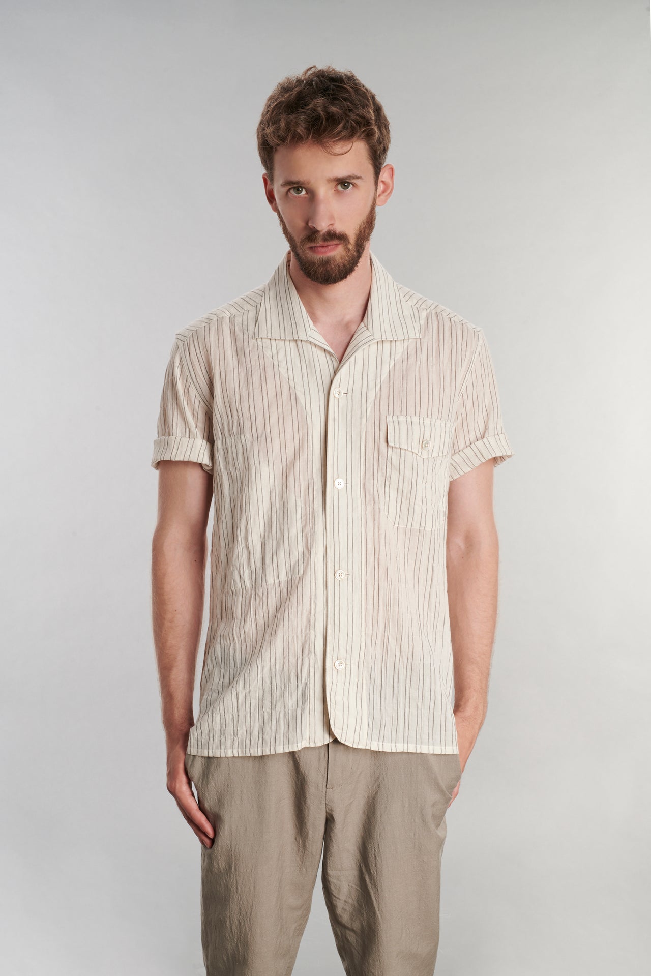 Short Sleeve Relaxed Spread Collar Shirt in a Japanese Organic Airy Cotton