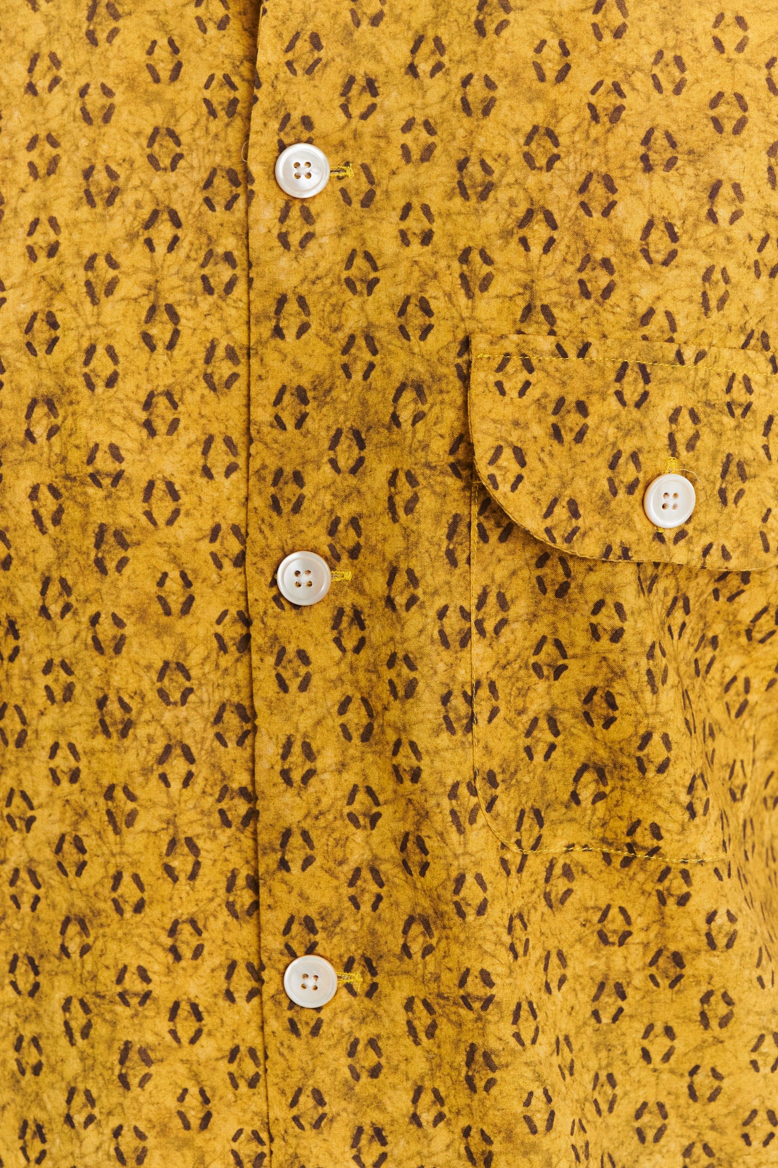 Unisex Short Sleeve Camp Collar Shirt in a Curcuma and Sepia Italian Cotton