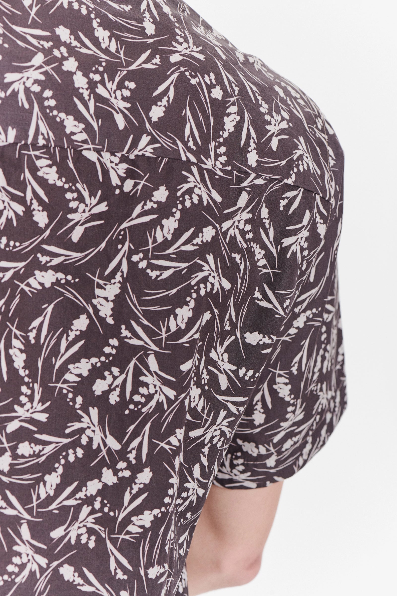 Short Sleeve Camp Collar Shirt in a Subtle Brown and Off White Floral Printed Italian Cotton