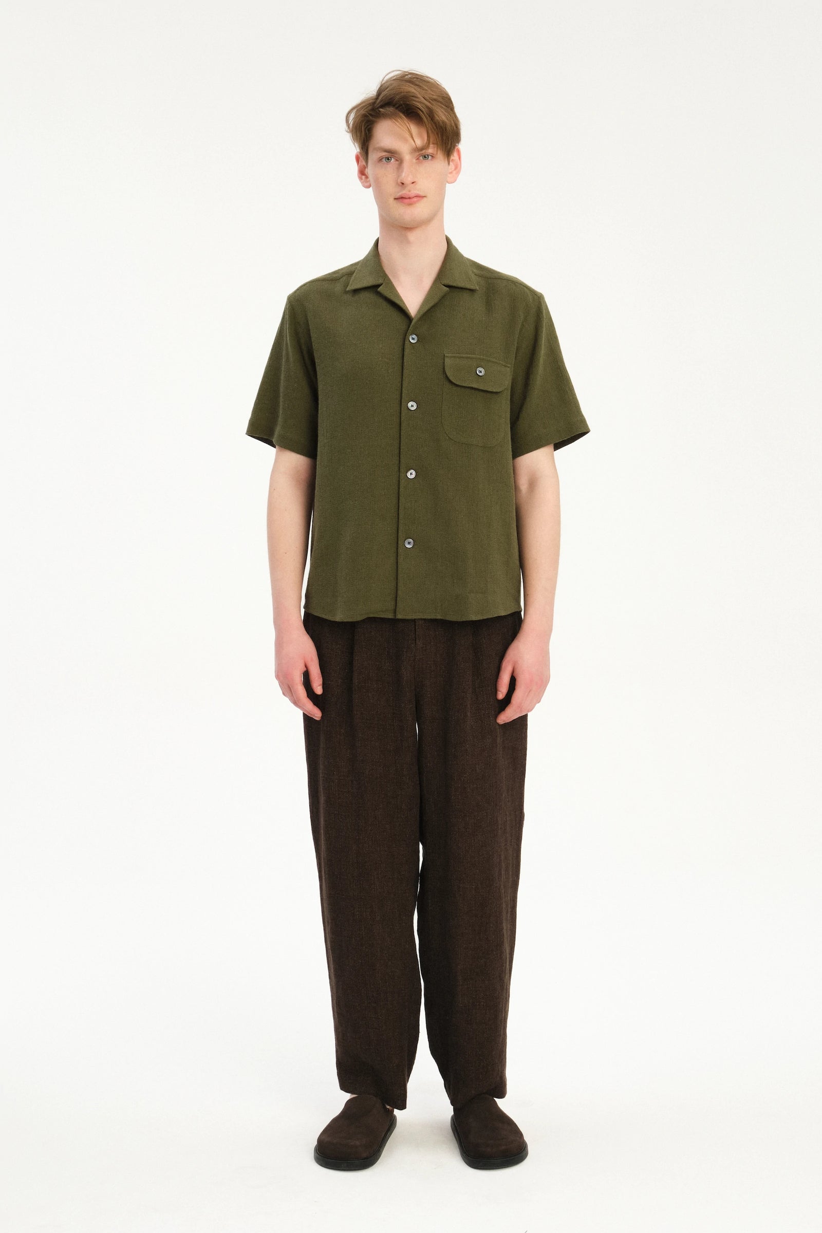 Short Sleeve Camp Collar Shirt  in Japanese Structural Cotton