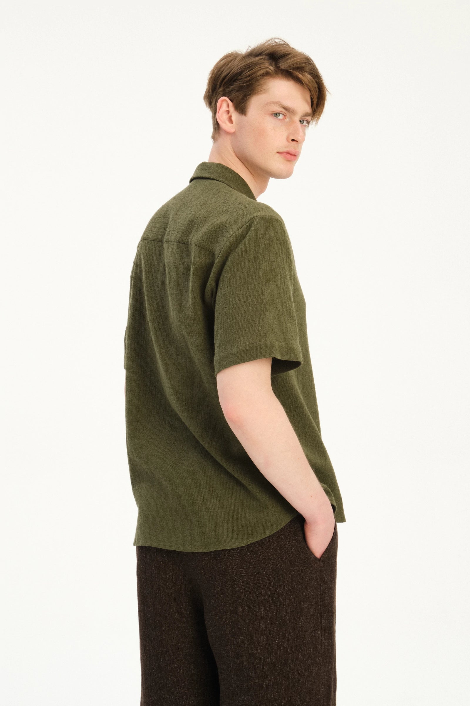 Short Sleeve Camp Collar Shirt  in Japanese Structural Cotton