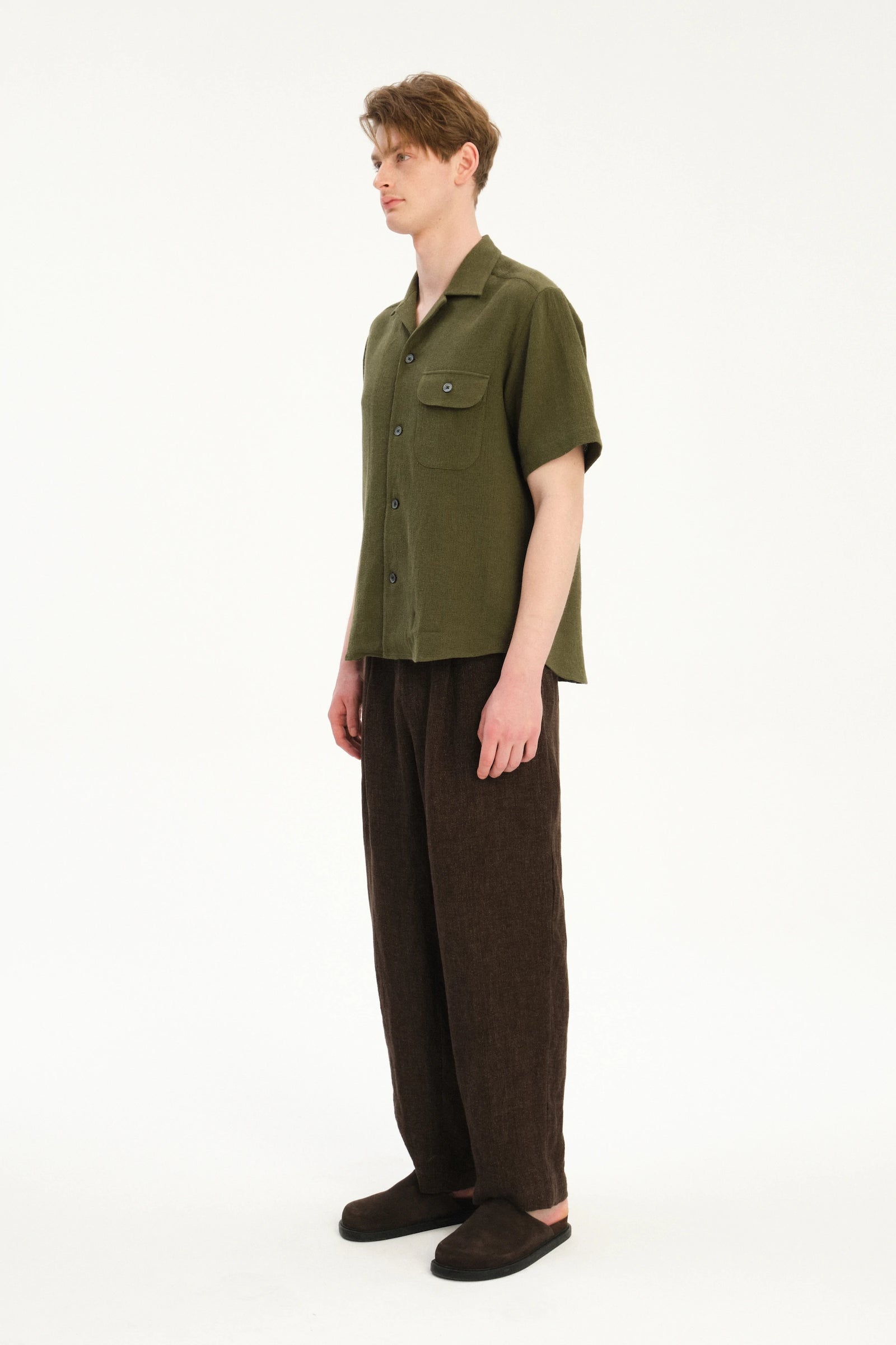 Short Sleeve Camp Collar Shirt  in Japanese Structural Cotton