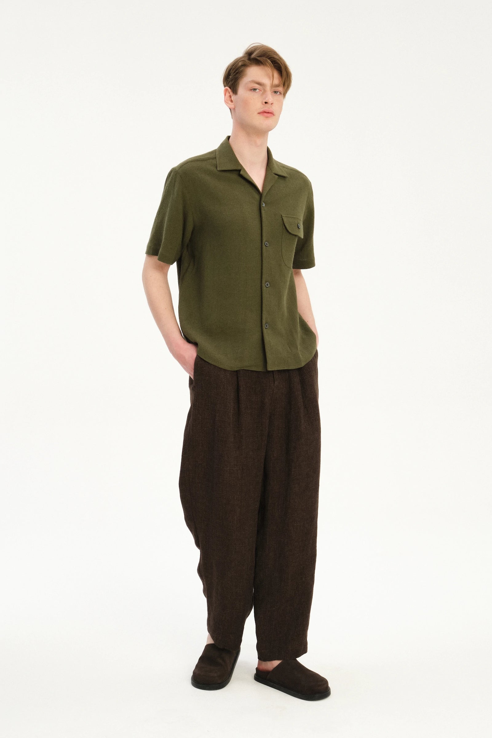 Short Sleeve Camp Collar Shirt  in Japanese Structural Cotton