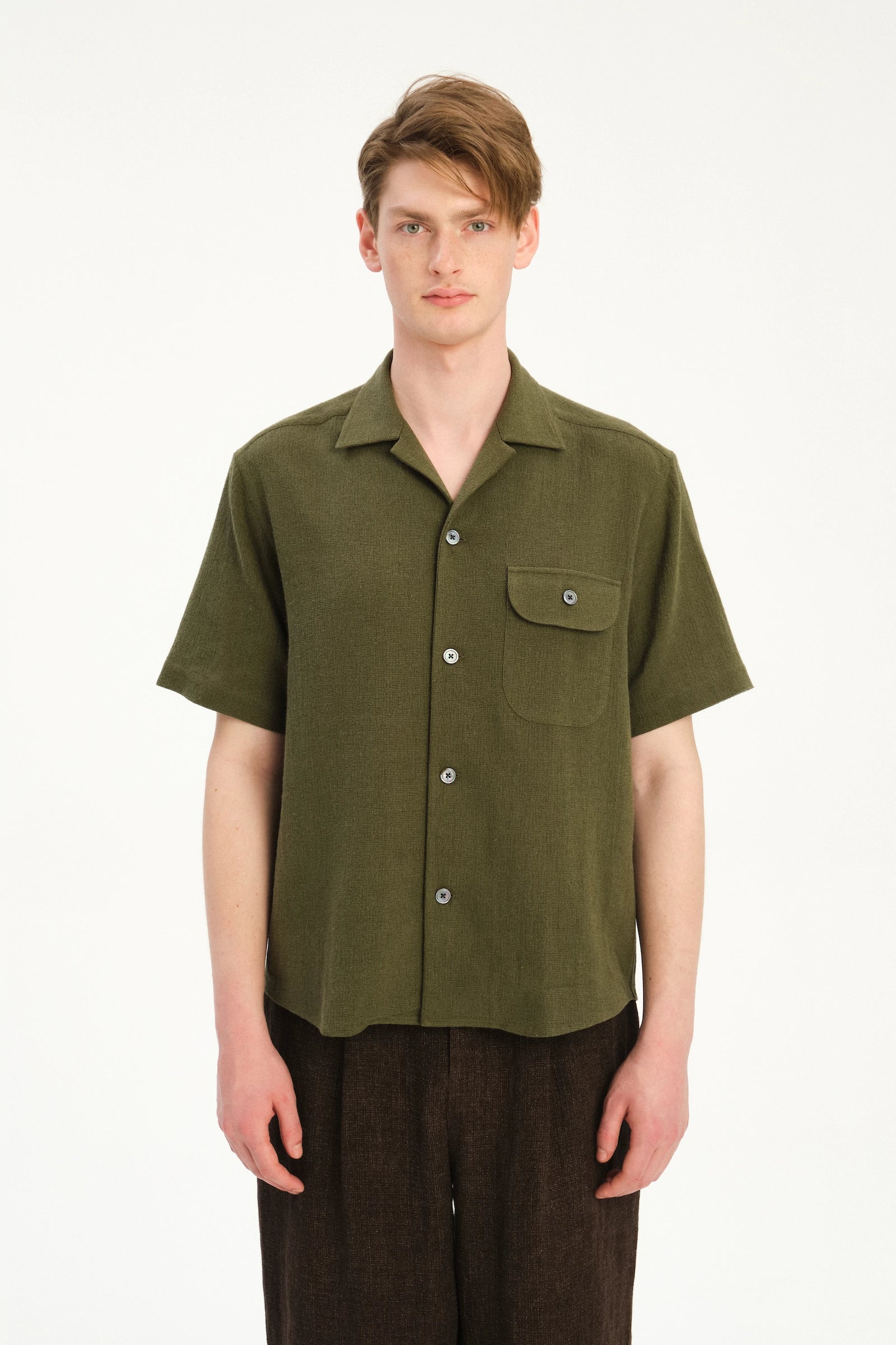 Short Sleeve Camp Collar Shirt  in Japanese Structural Cotton