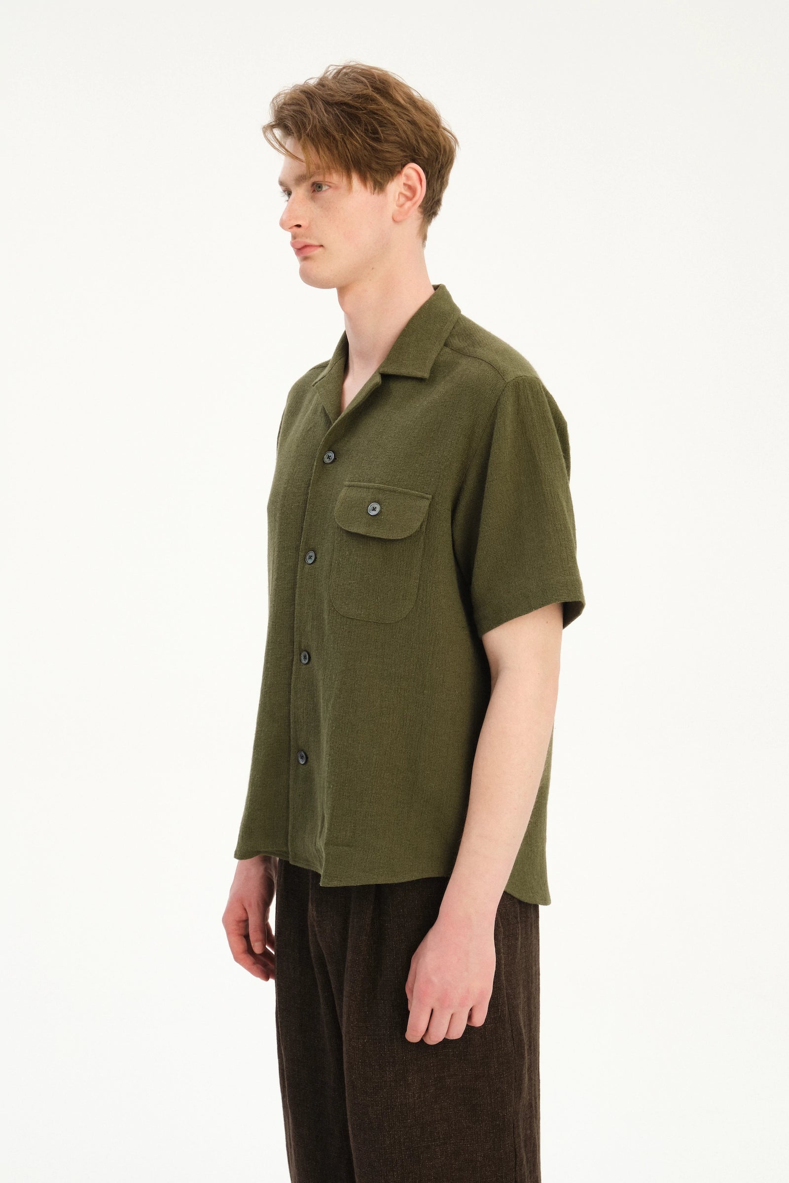 Short Sleeve Camp Collar Shirt  in Japanese Structural Cotton