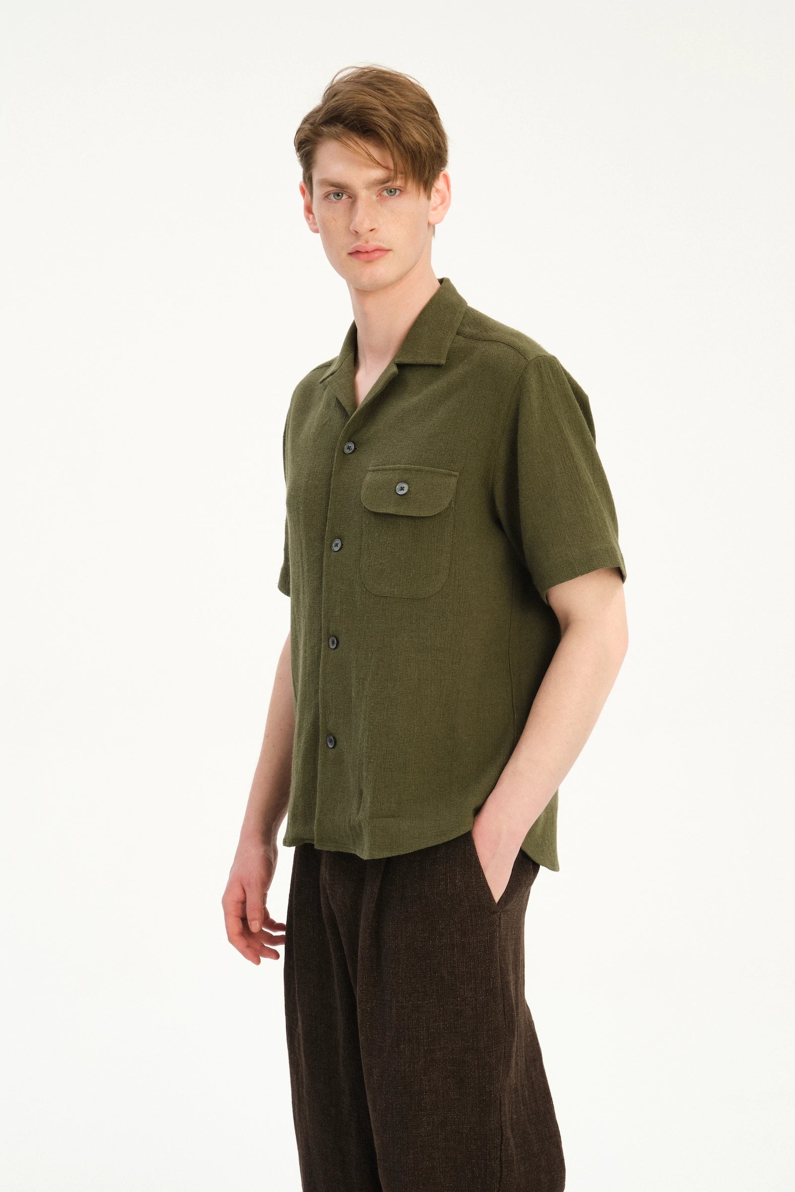 Short Sleeve Camp Collar Shirt  in Japanese Structural Cotton