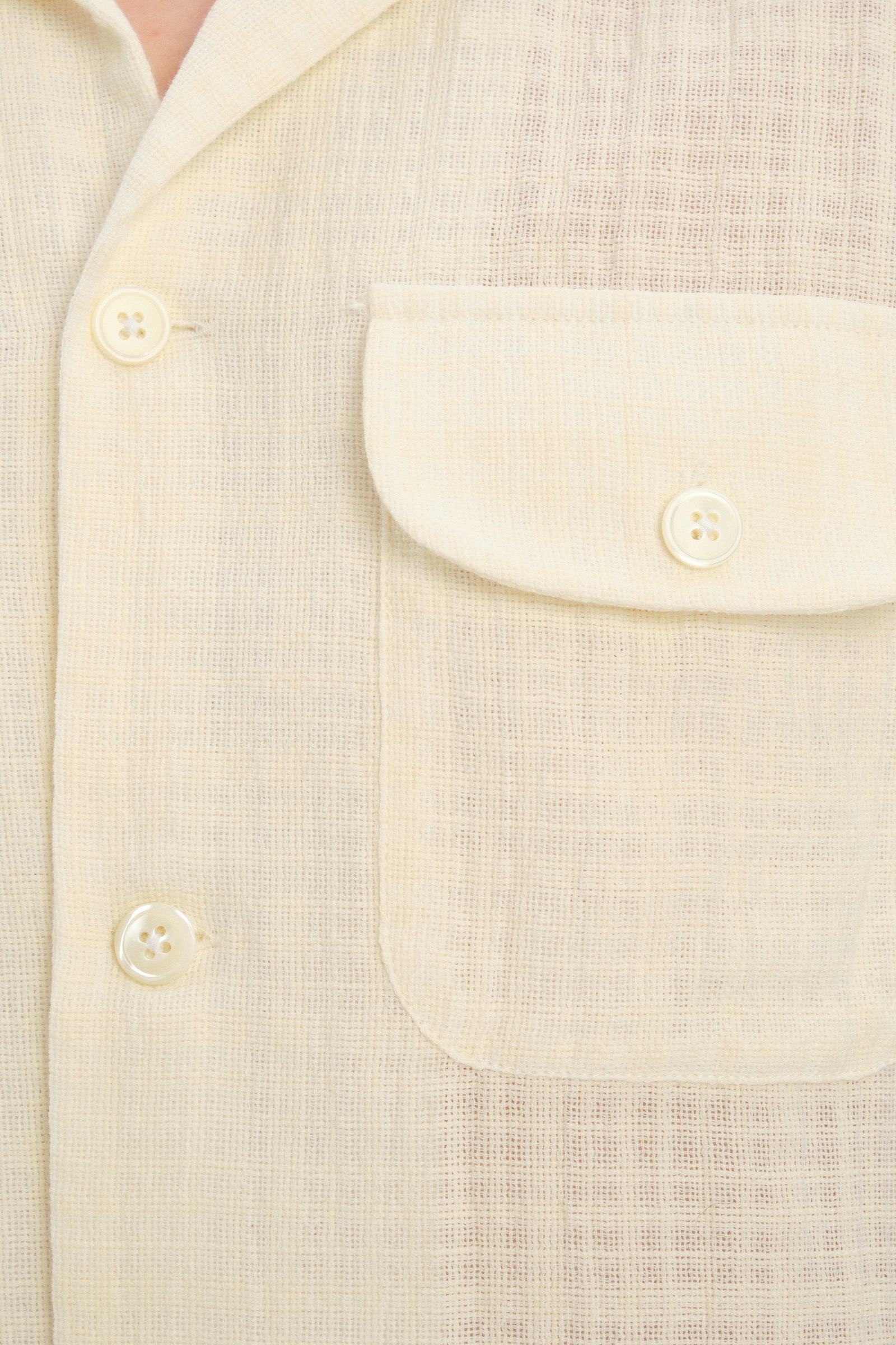 Short Sleeve Camp Collar Shirt  in a Cream White Airy Portuguese Cotton