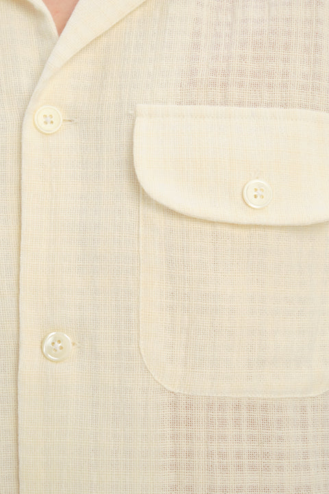 Short Sleeve Camp Collar Shirt  in a Cream White Airy Portuguese Cotton