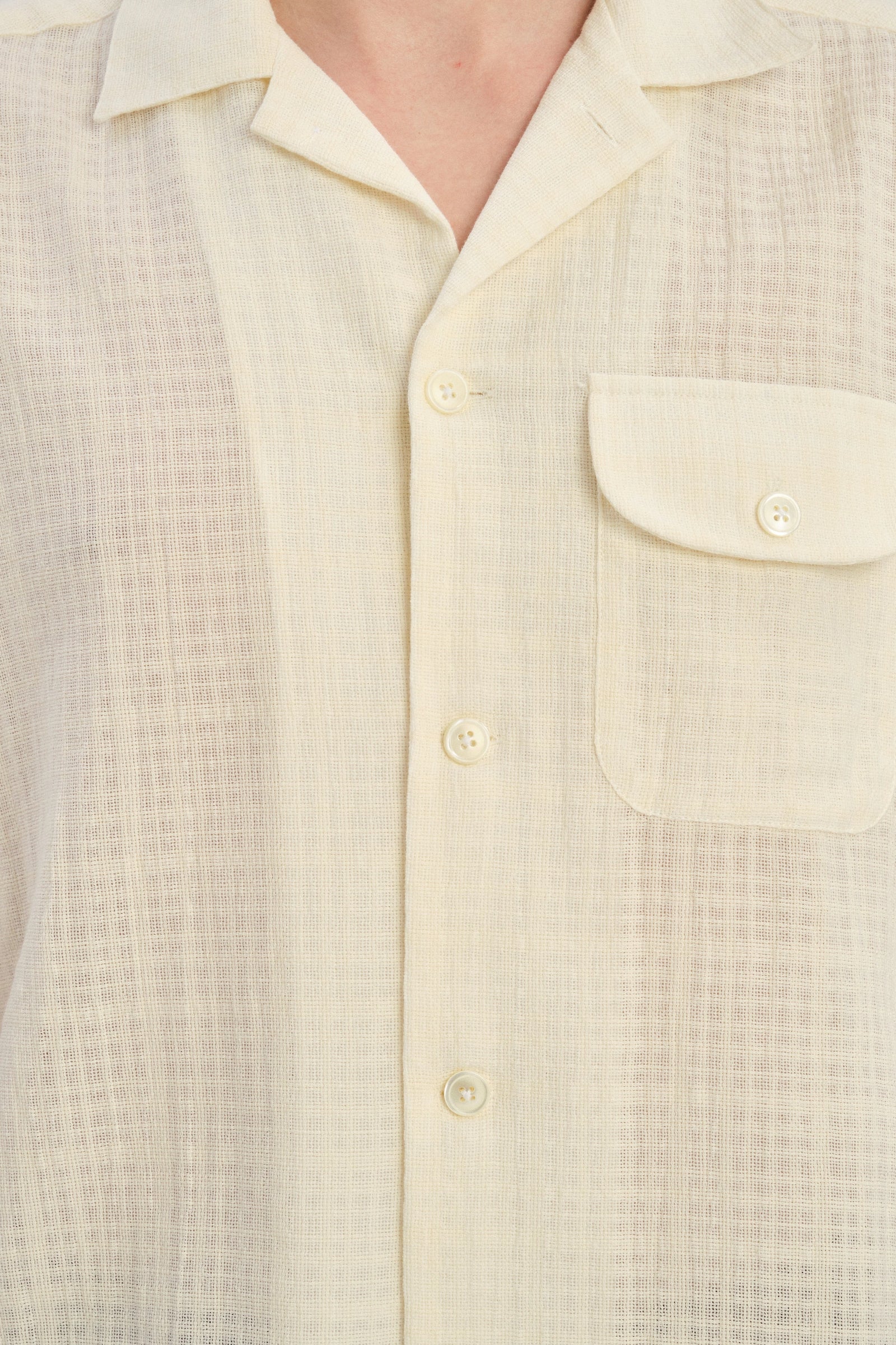 Short Sleeve Camp Collar Shirt  in a Cream White Airy Portuguese Cotton