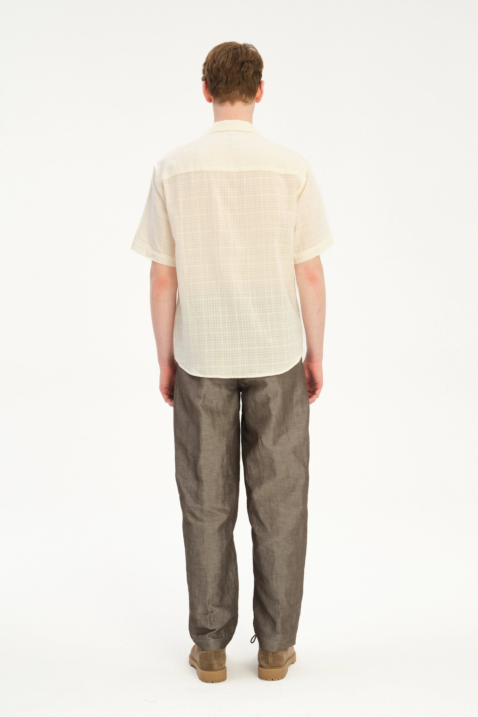 Short Sleeve Camp Collar Shirt  in a Cream White Airy Portuguese Cotton