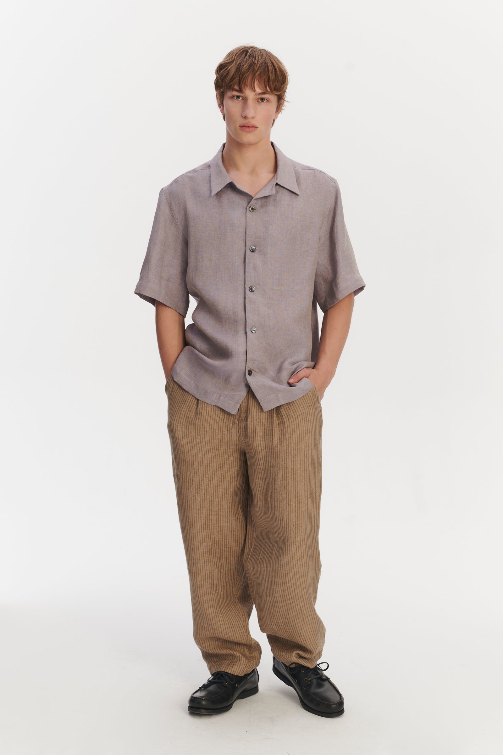 Cuban Collar Shirt in a Lavender Italian Oxford Linen