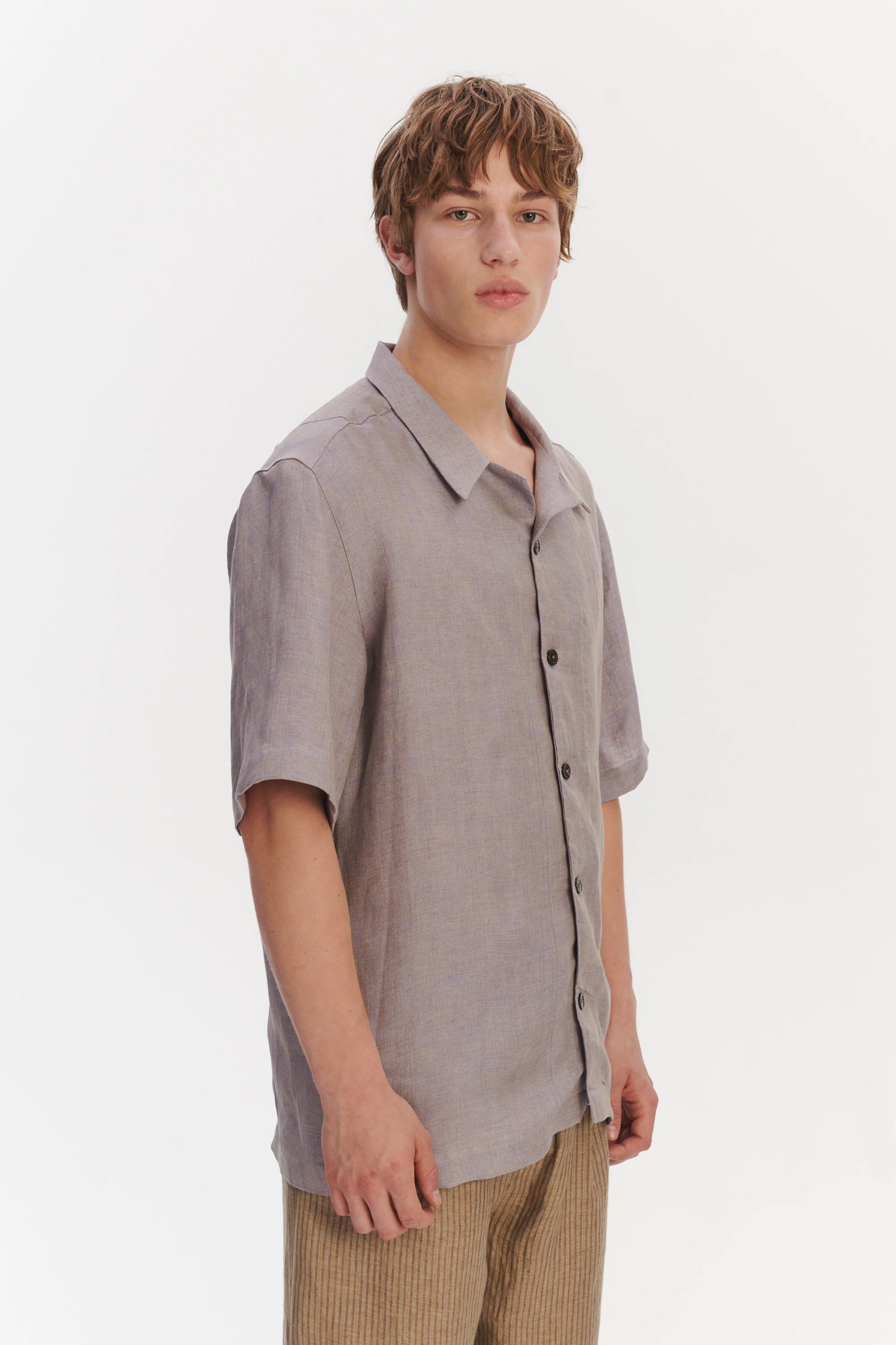 Cuban Collar Shirt in a Lavender Italian Oxford Linen