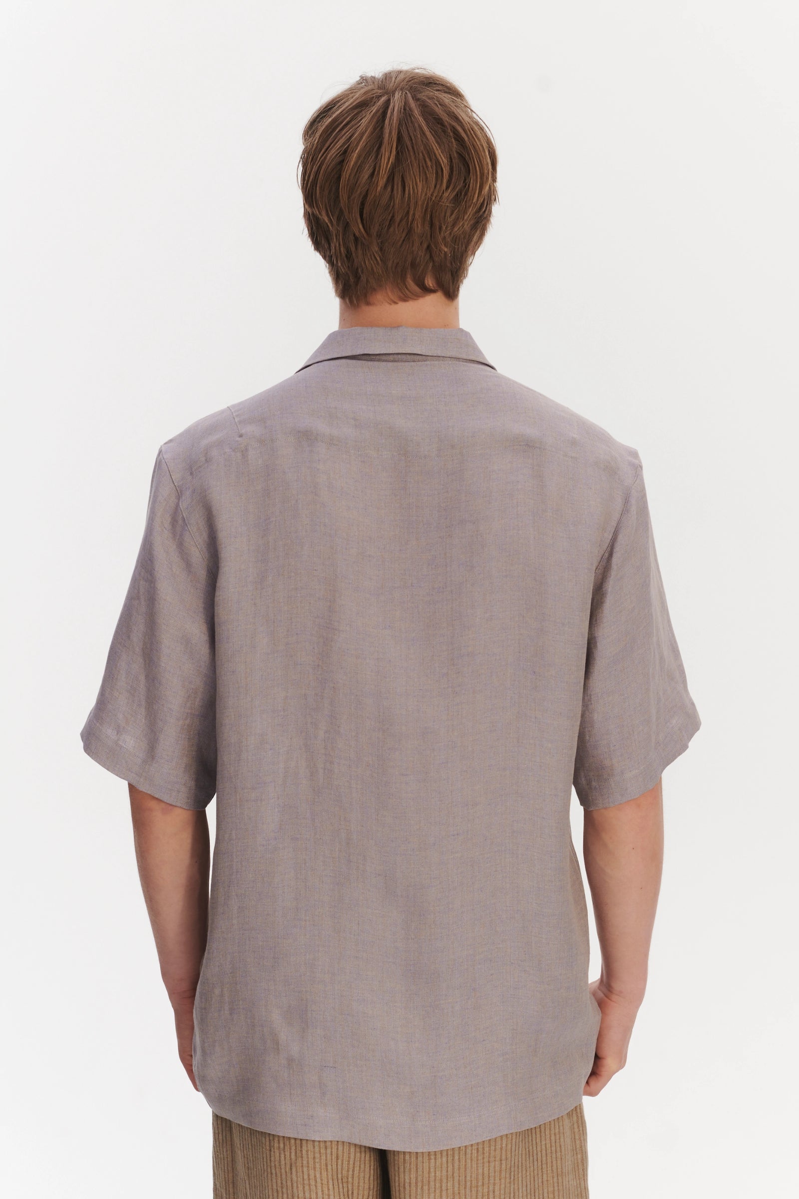 Cuban Collar Shirt in a Lavender Italian Oxford Linen