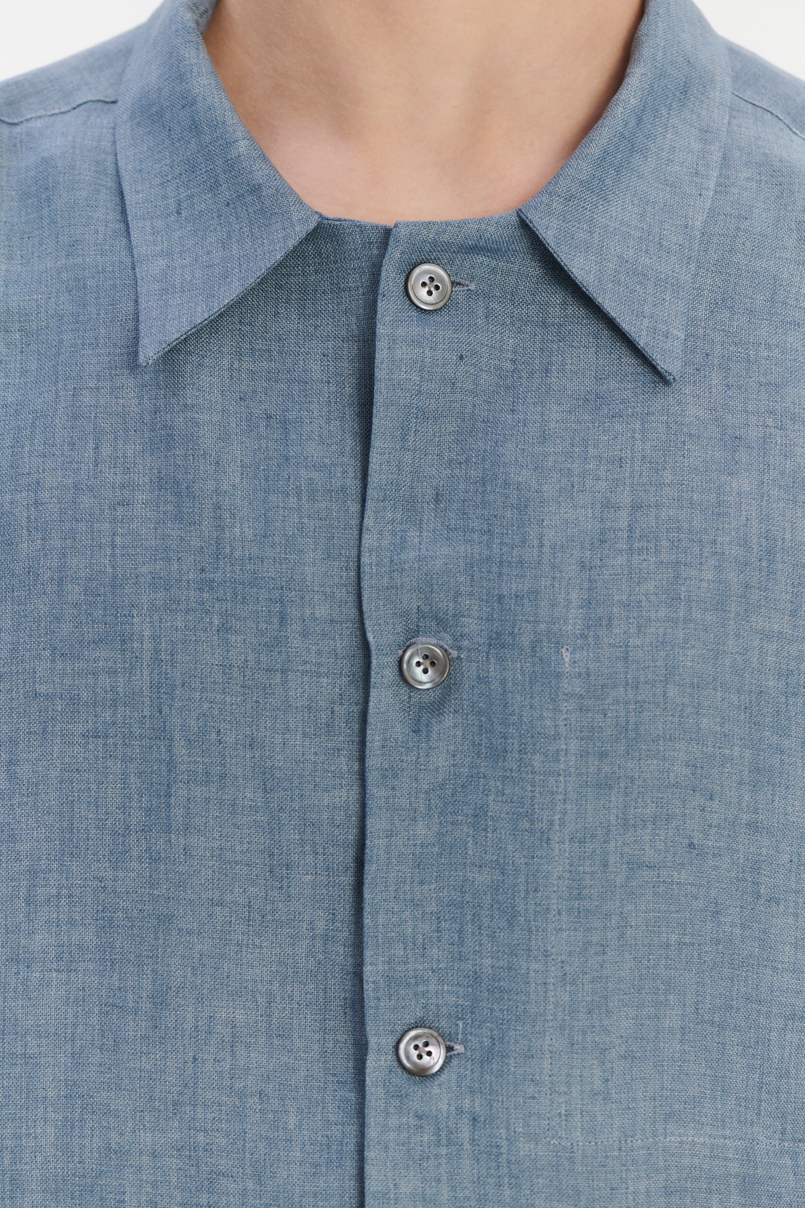 Cuban Collar Shirt in a Grey Sky Blue Italian Oxford Linen