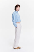 Relaxed Cropped Shirt in a Pale Sky Blue Bleached Italian Cotton Denim
