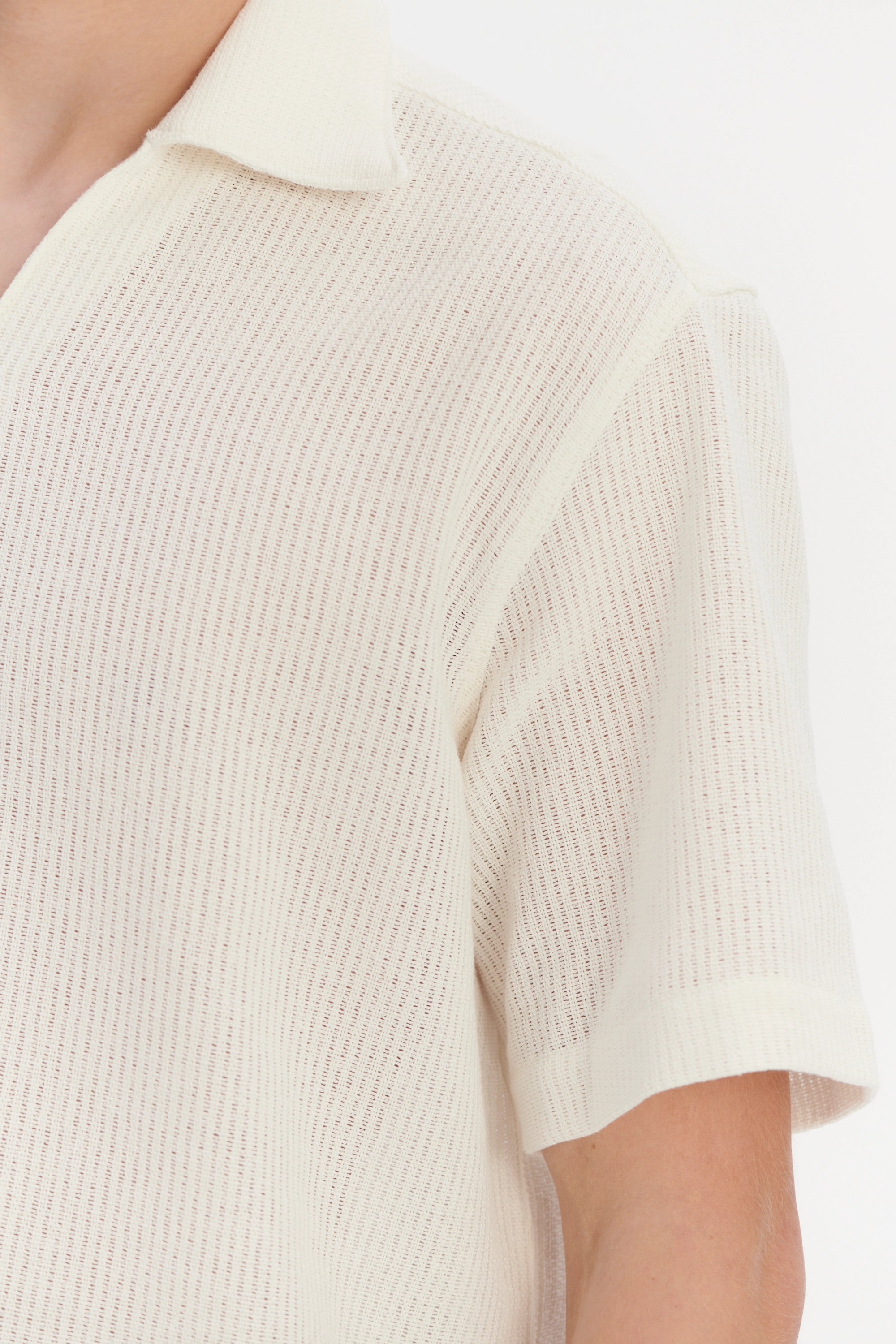 Short Sleeve Pop Over Shirt  in a Cream White Airy Structural Portuguese Cotton