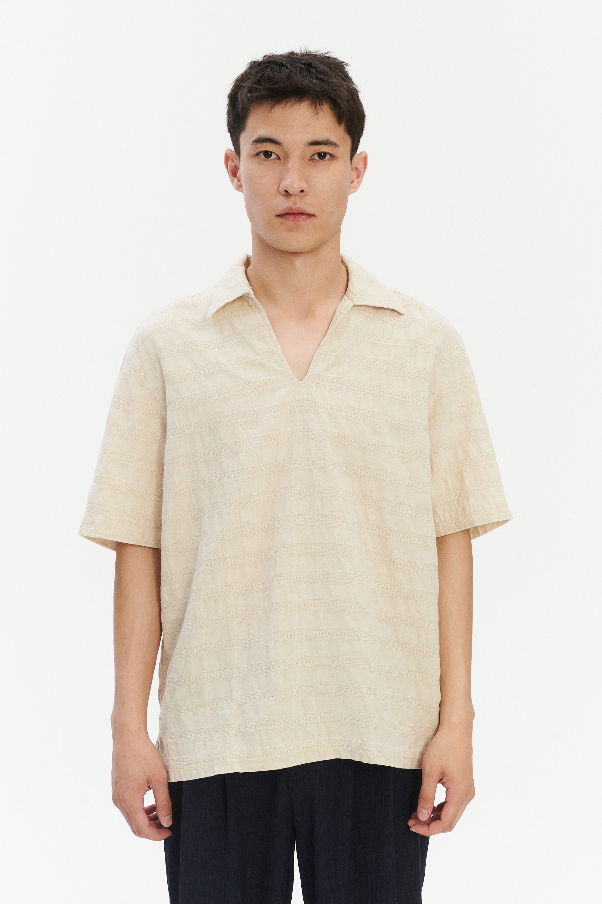 Short Sleeve Pop Over Shirt n Japanese Cotton and Linen