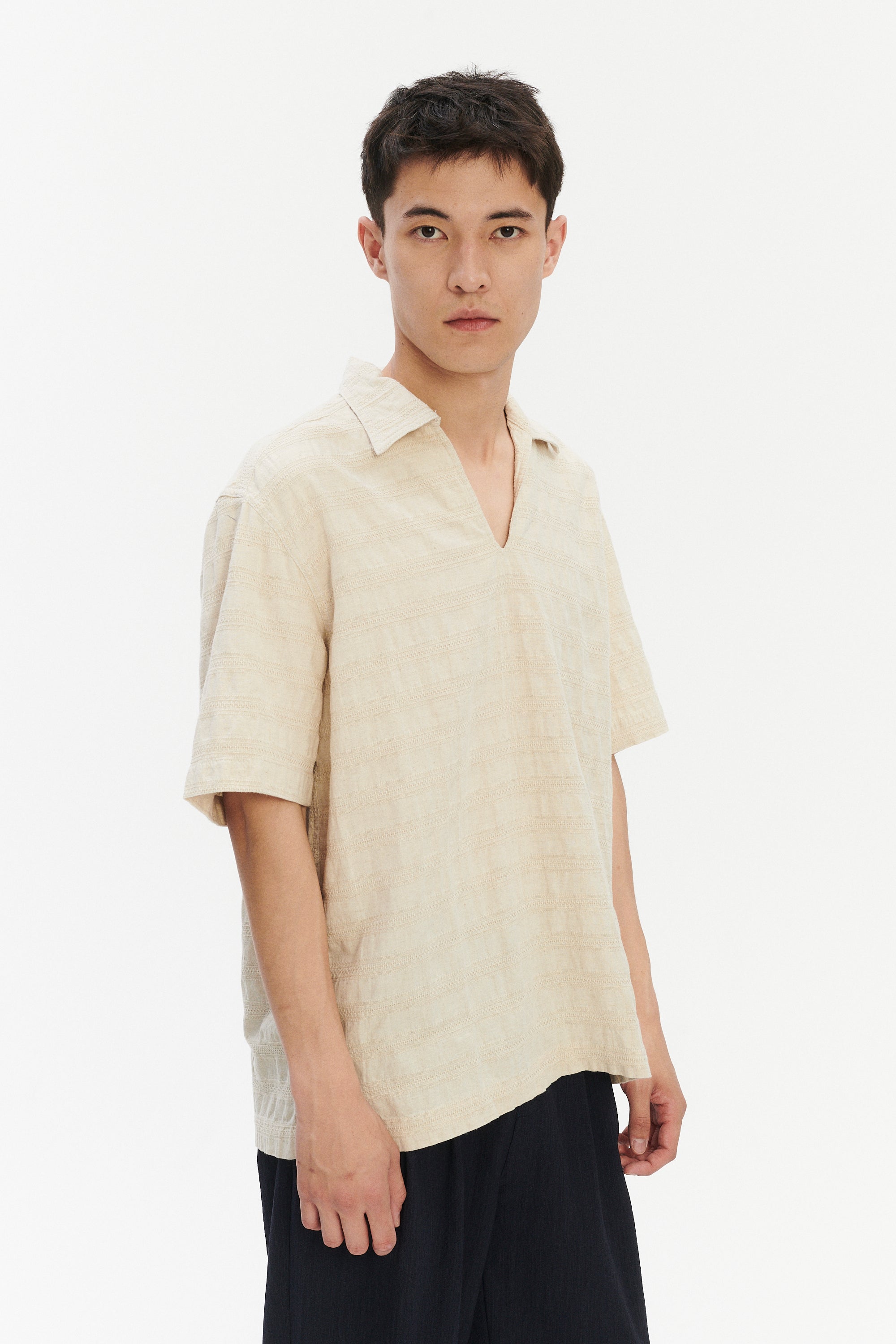Short Sleeve Pop Over Shirt n Japanese Cotton and Linen