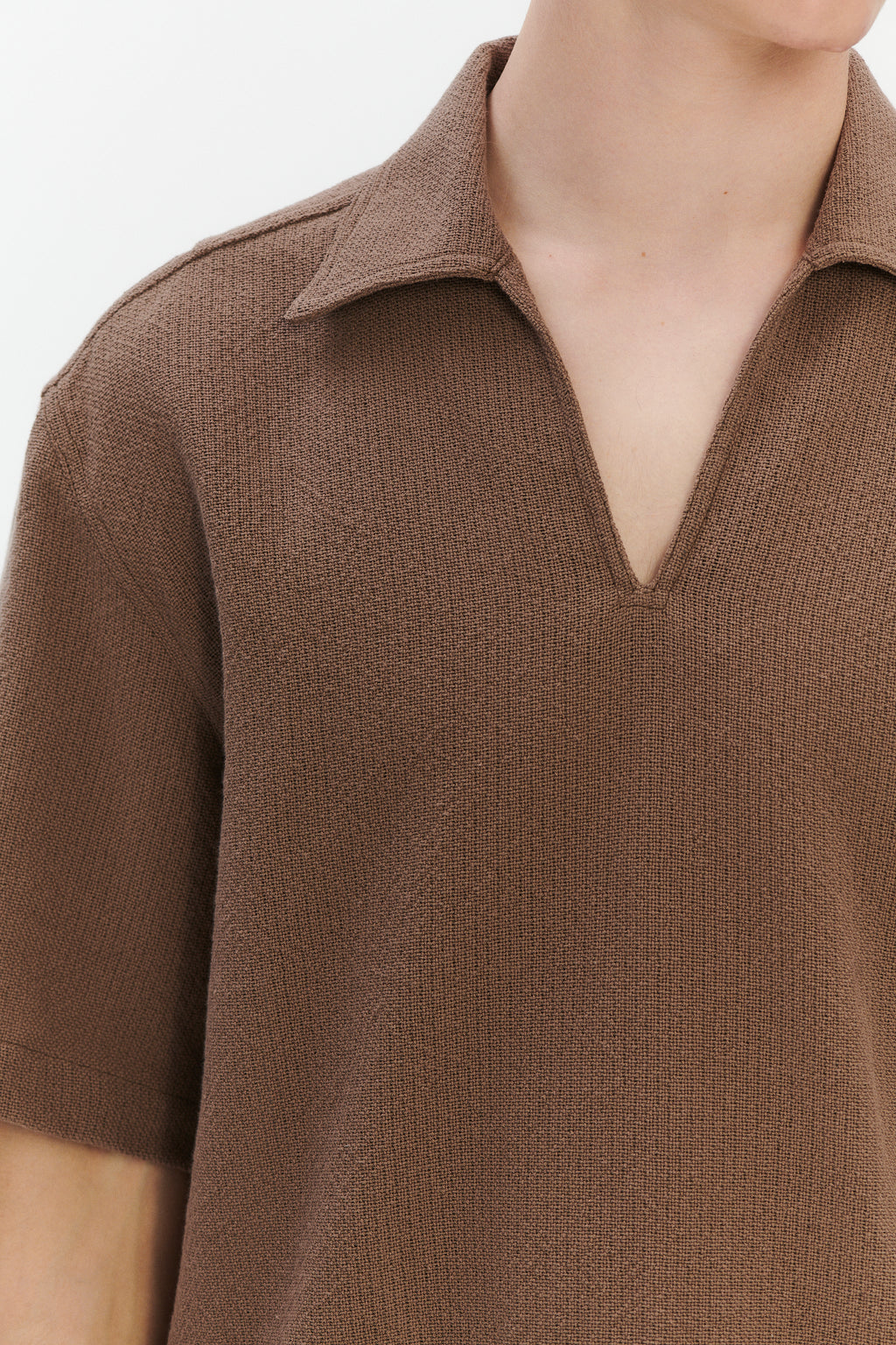 Short Sleeve Pop Over Shirt  in a Brown Grainy Cotton